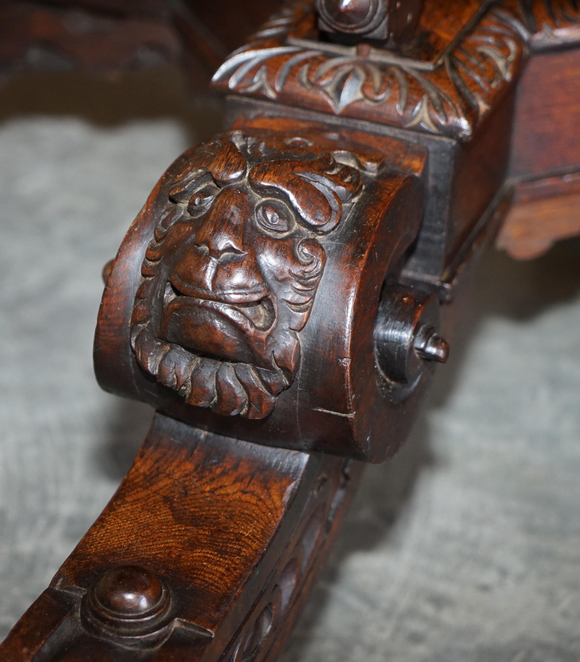 Oak Fine Antique Gothic Revival Hand Carved Lions Head Rent Centre Occasional Table For Sale