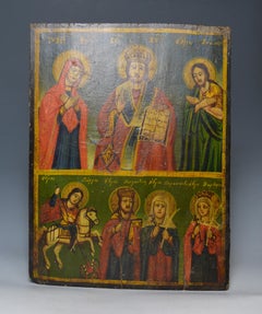 Fine Antique Greek Icon Jesus Saints, 19th Century