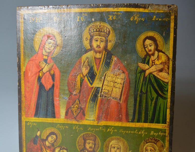 Fine Antique Greek Icon Jesus Saints, 19th Century In Good Condition For Sale In London, GB