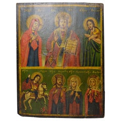 Fine Antique Greek Icon Jesus Saints, 19th Century