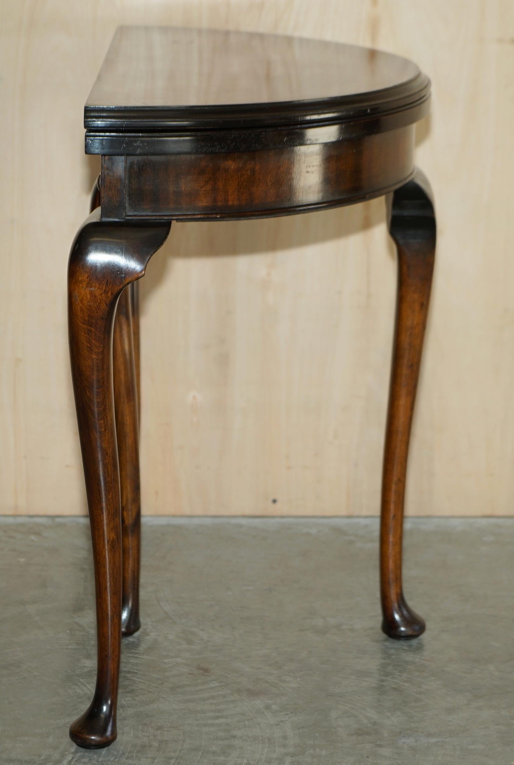 Fine Antique Hardwood circa 1880 Console Games Demi Lune Card Table Unfolds For Sale 4