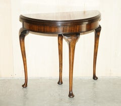 Fine Antique Hardwood circa 1880 Console Games Demi Lune Card Table Unfolds