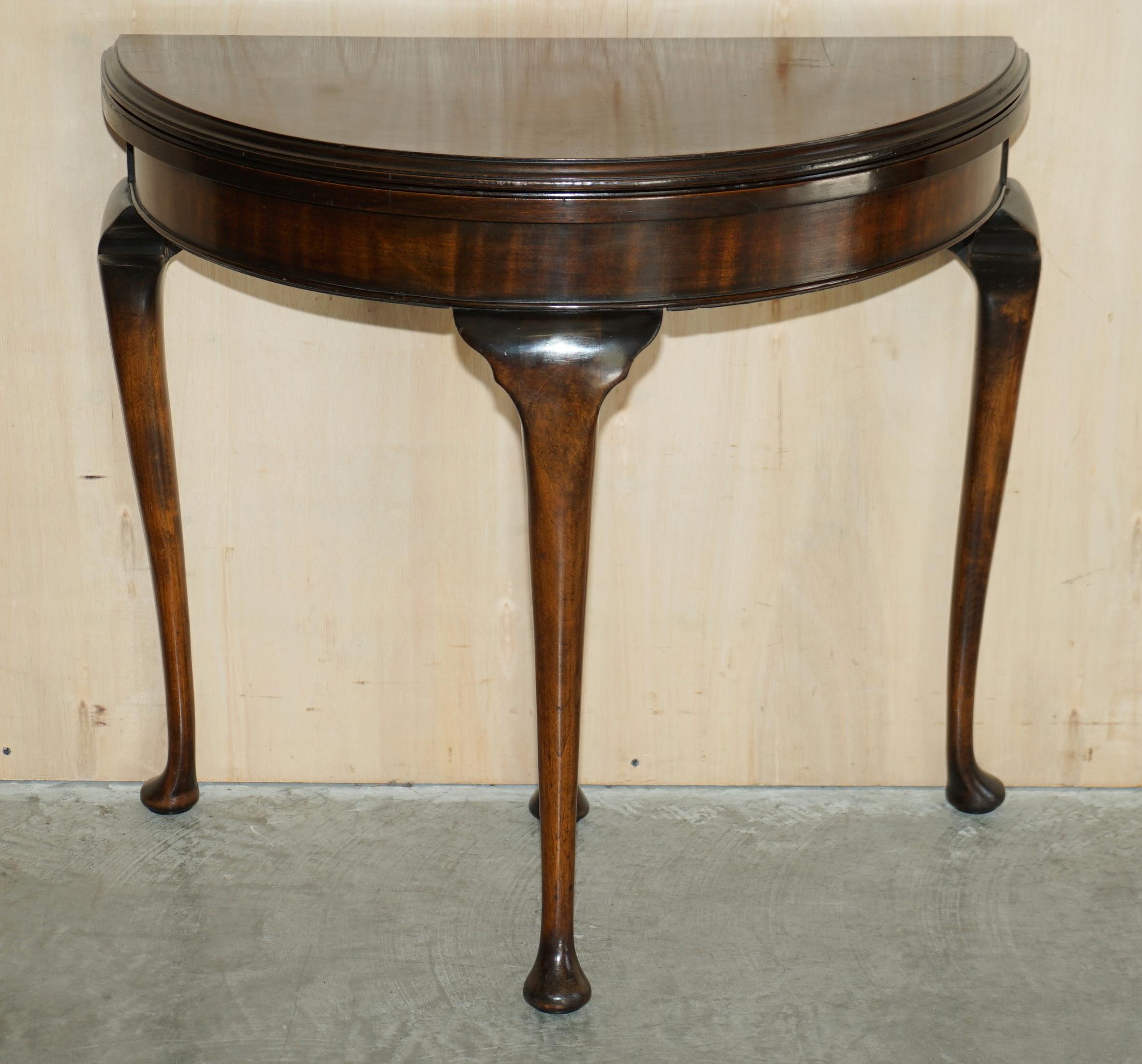 High Victorian Fine Antique Hardwood circa 1880 Console Games Demi Lune Card Table Unfolds For Sale