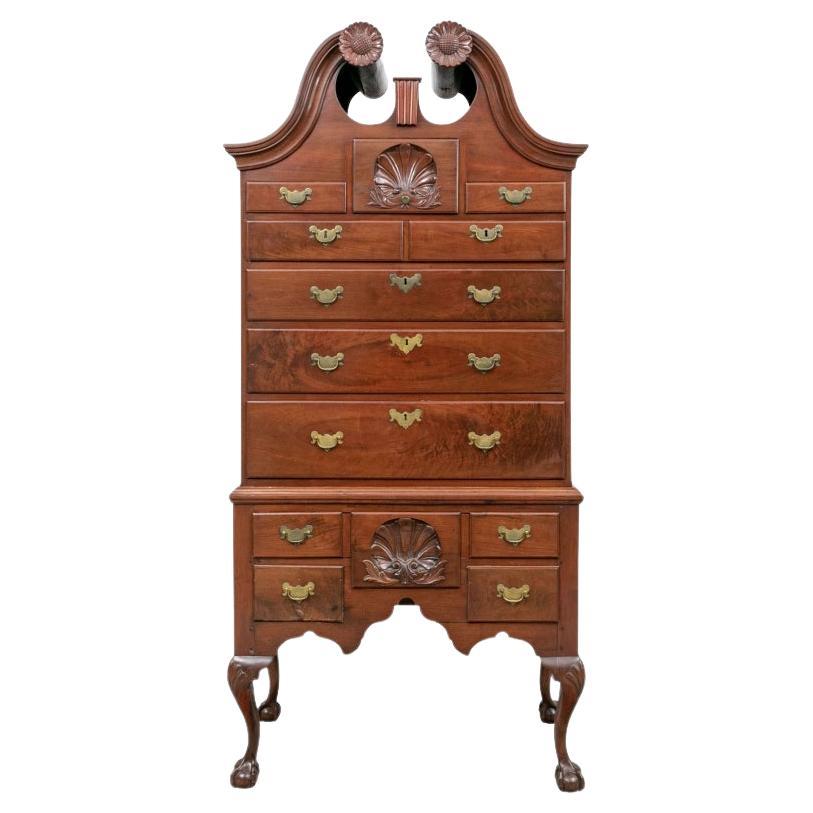 Fine Antique Highboy Chest With Shell Carving For Sale