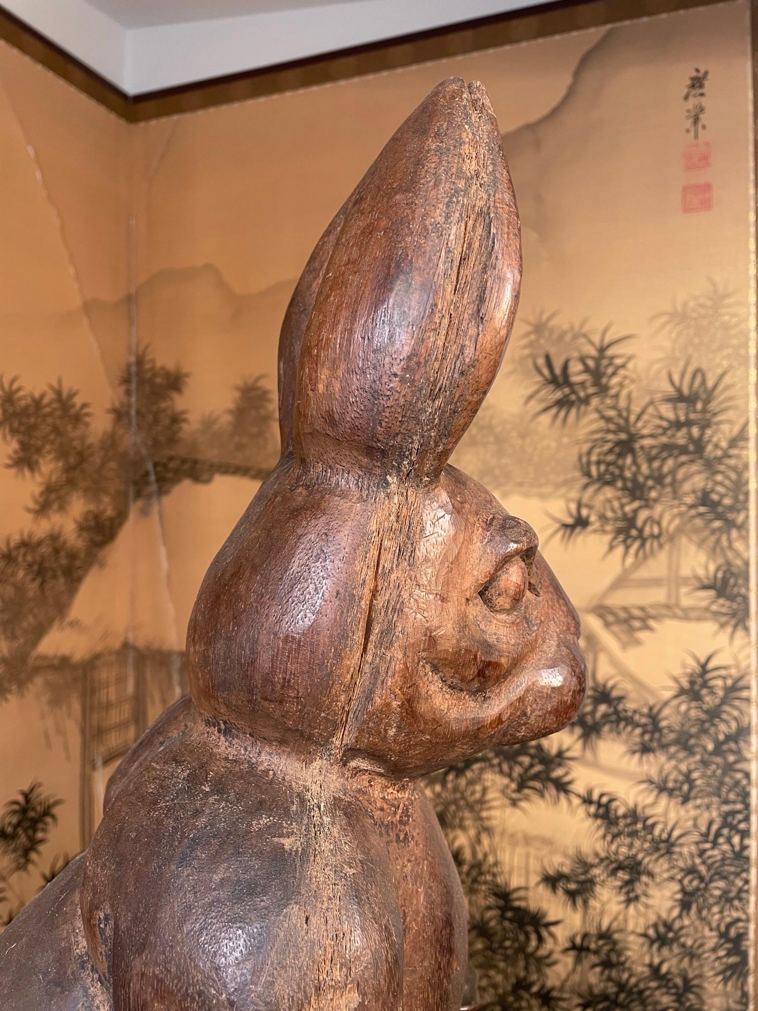 Fine Antique Huge Hand Carved Folk Art Rabbit, Signed For Sale 4