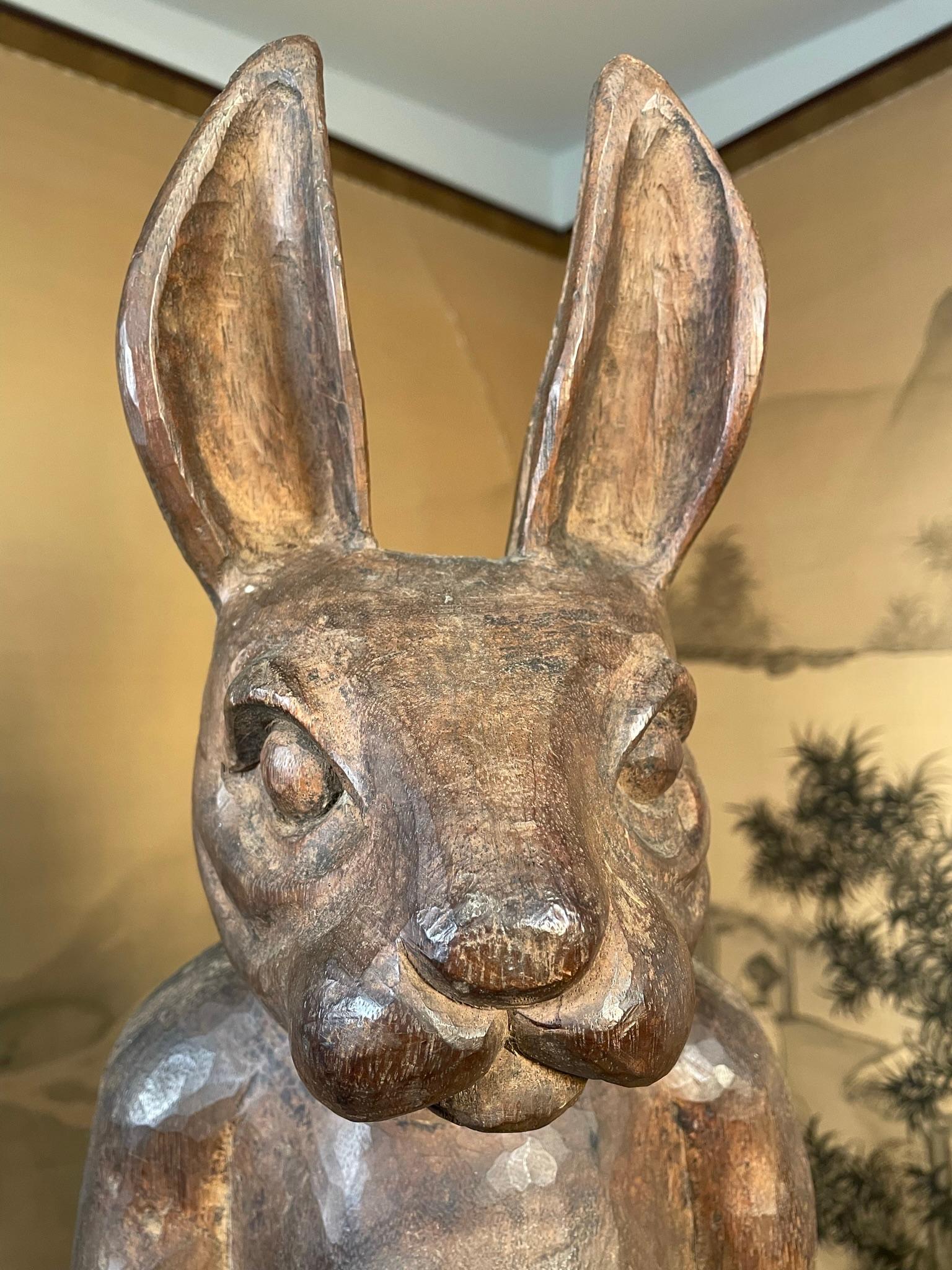 Fine Antique Huge Hand Carved Folk Art Rabbit, Signed In Good Condition For Sale In South Burlington, VT