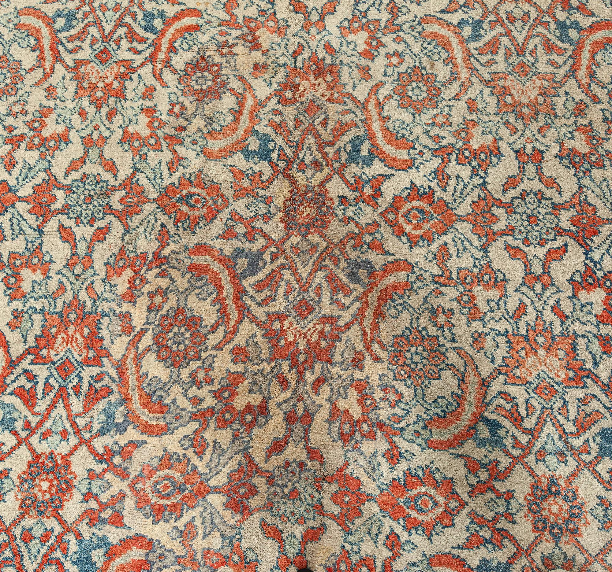 Hand-Knotted Antique Indian Agra Handmade Wool Carpet For Sale