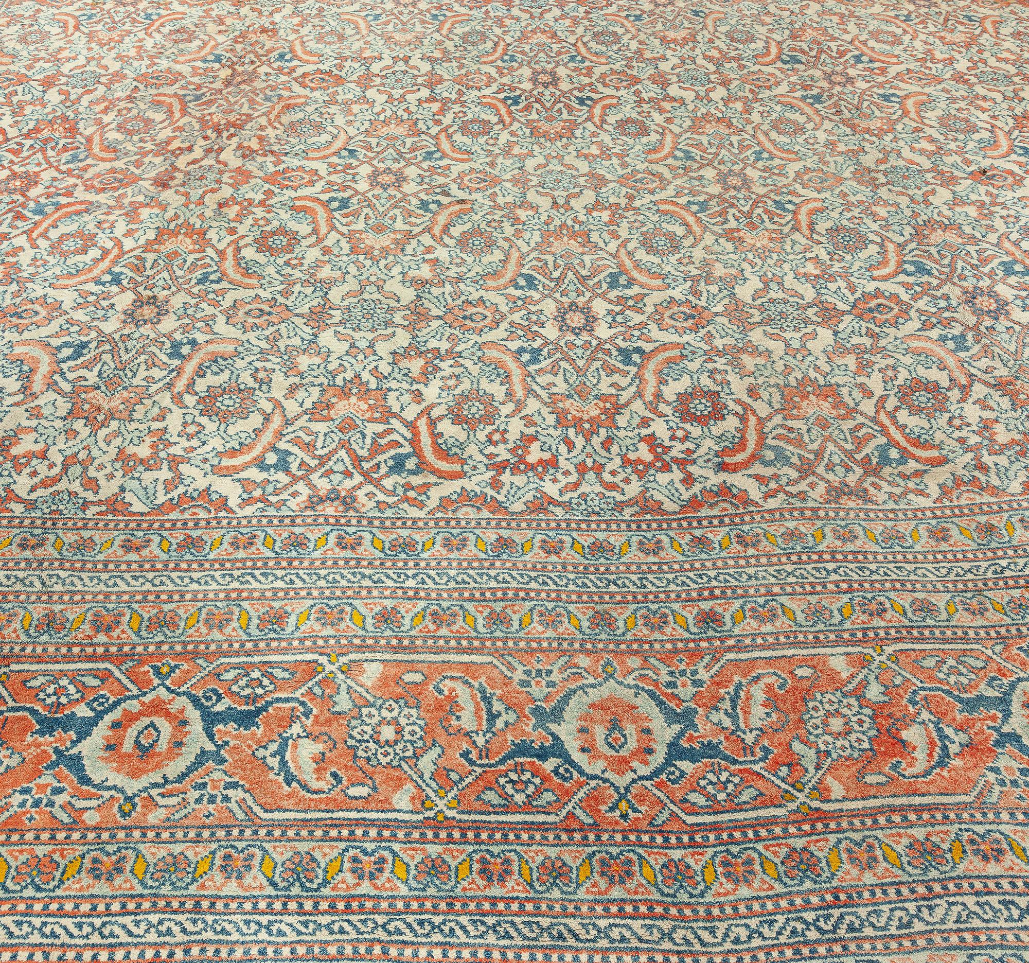 20th Century Antique Indian Agra Handmade Wool Carpet For Sale