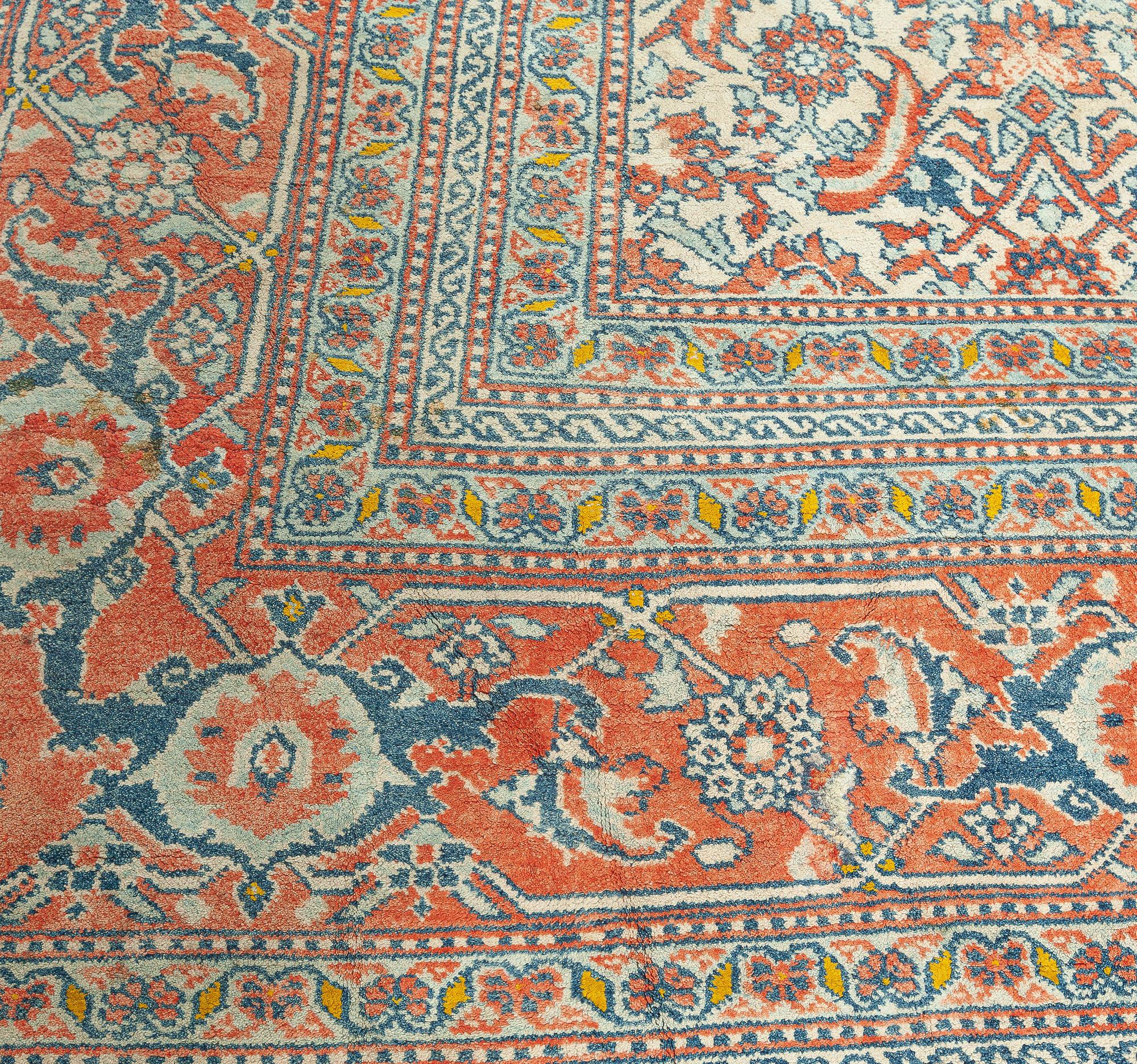 Antique Indian Agra Handmade Wool Carpet For Sale 1