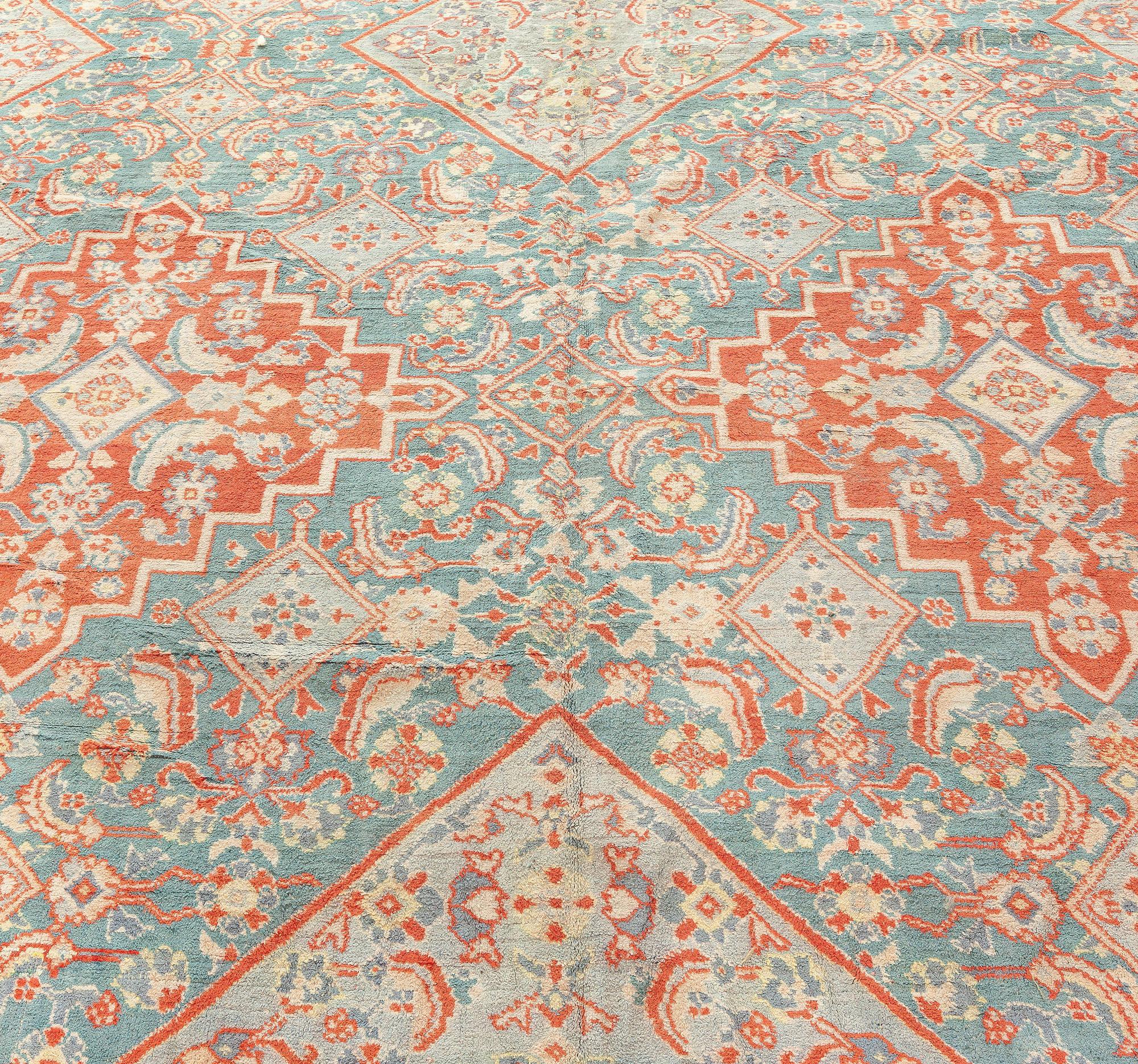 Fine Antique Indian Agra red and blue handmade rug
Size: 13'4