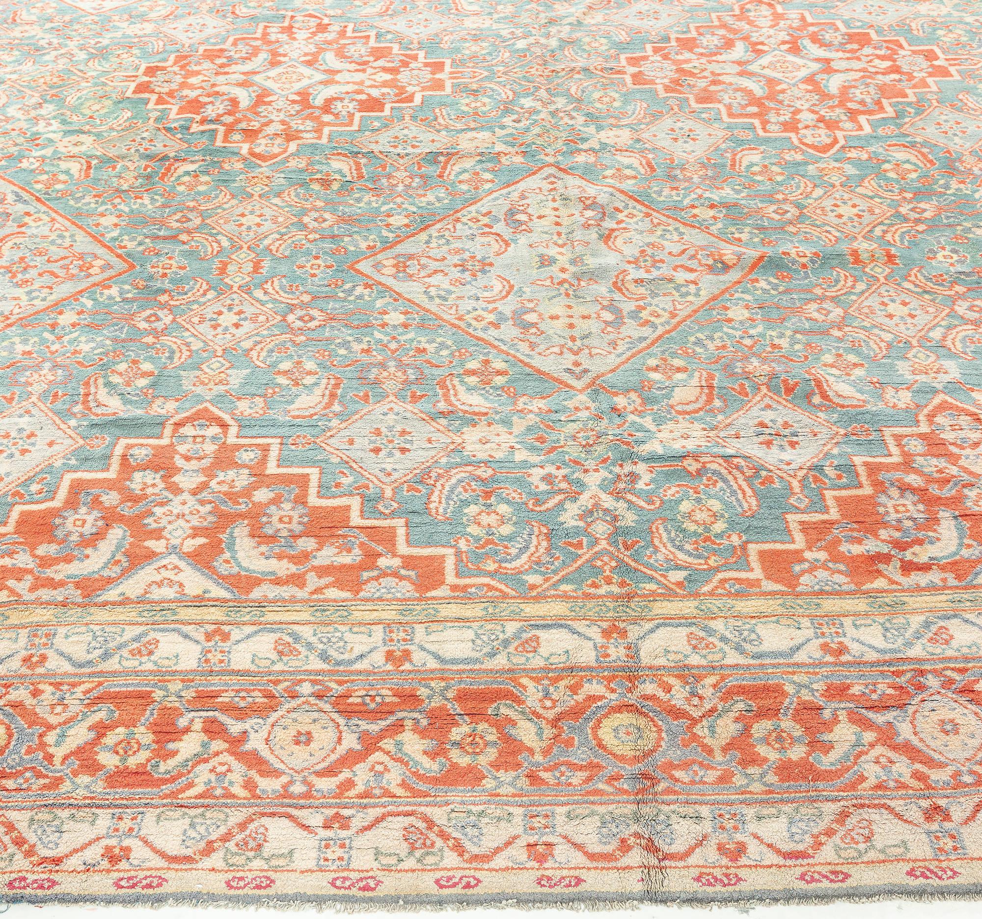 Antique Indian Agra Red Blue Handmade Rug In Good Condition For Sale In New York, NY