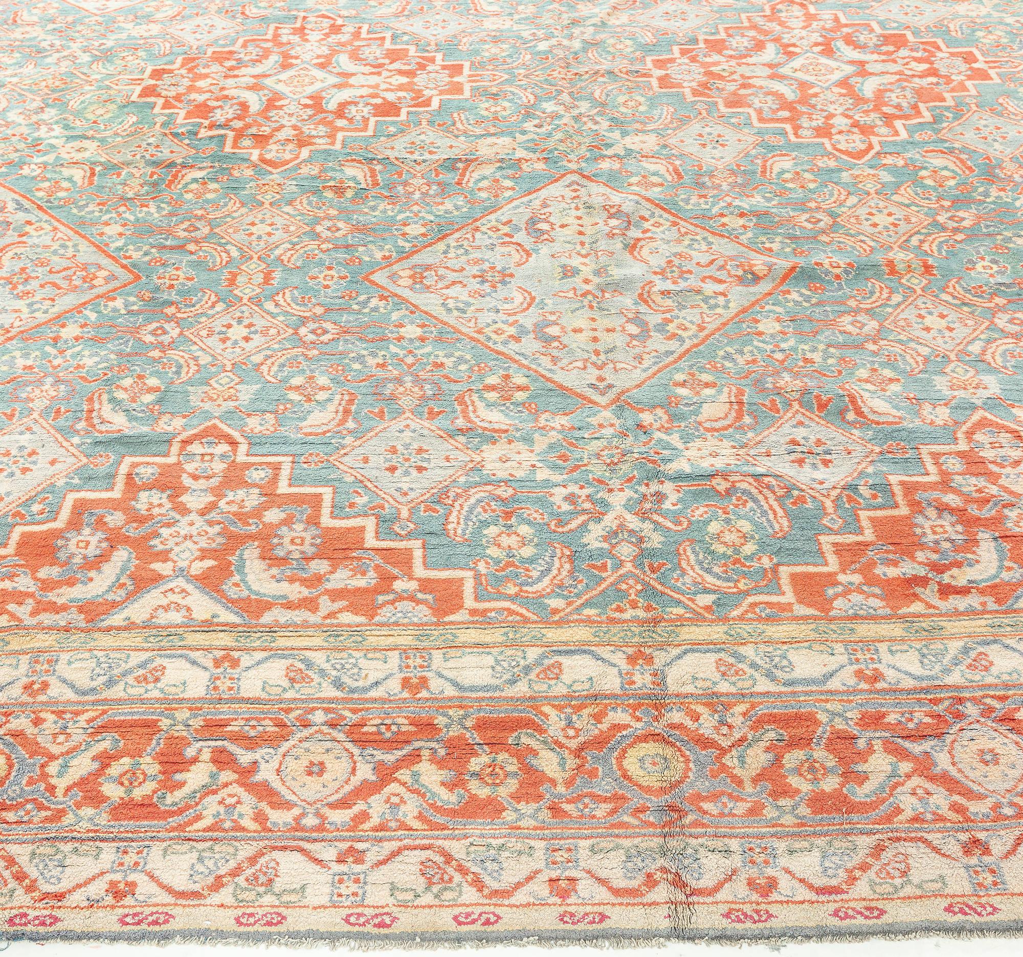 Doris Leslie Blau Antique Indian Agra Red Blue Handmade Rug In Good Condition For Sale In New York, NY