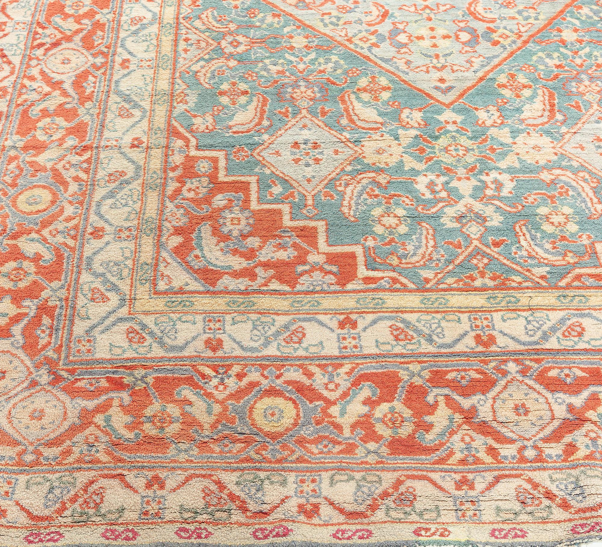 20th Century Antique Indian Agra Red Blue Handmade Rug For Sale