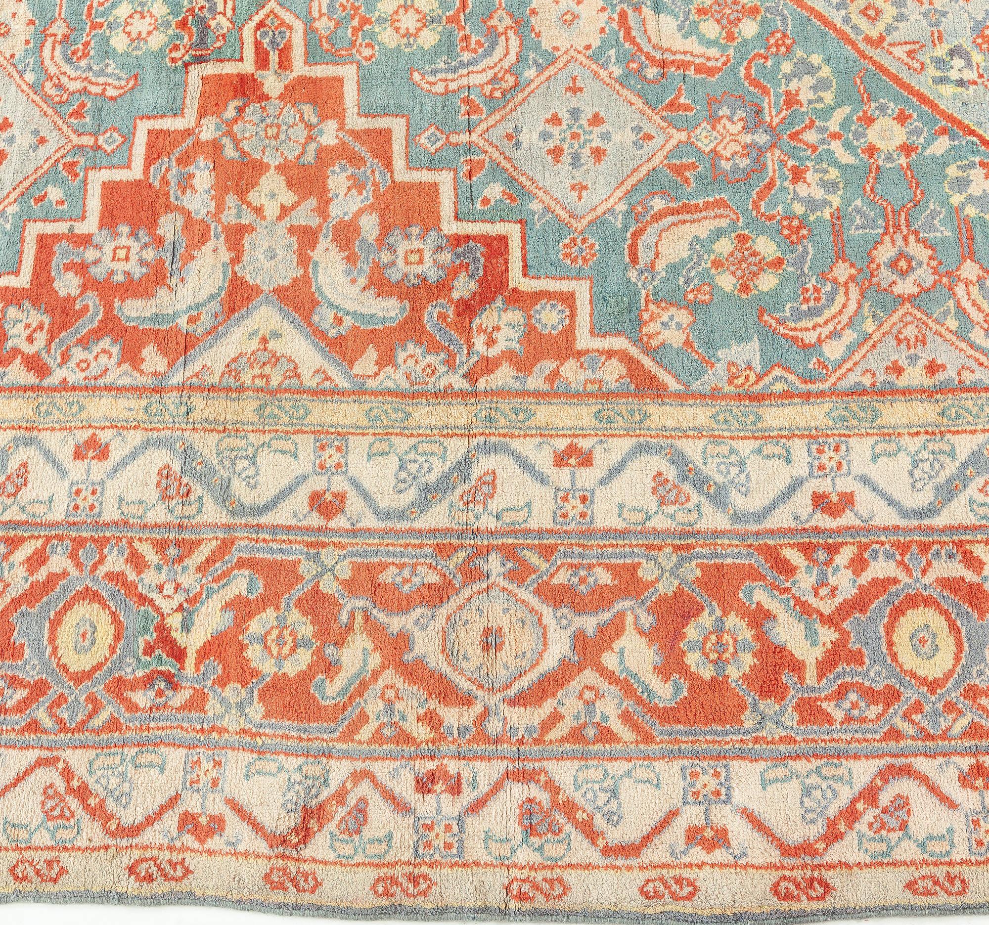 Antique Indian Agra Red Blue Handmade Rug For Sale 1