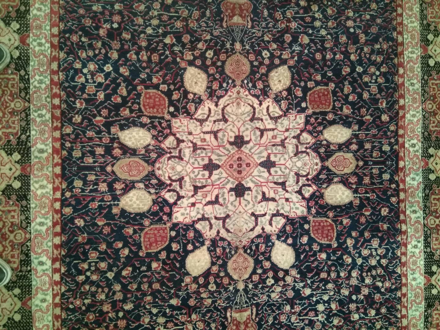 Hand-Knotted Fine Antique Indian Agra Rug with Ardabil Design For Sale