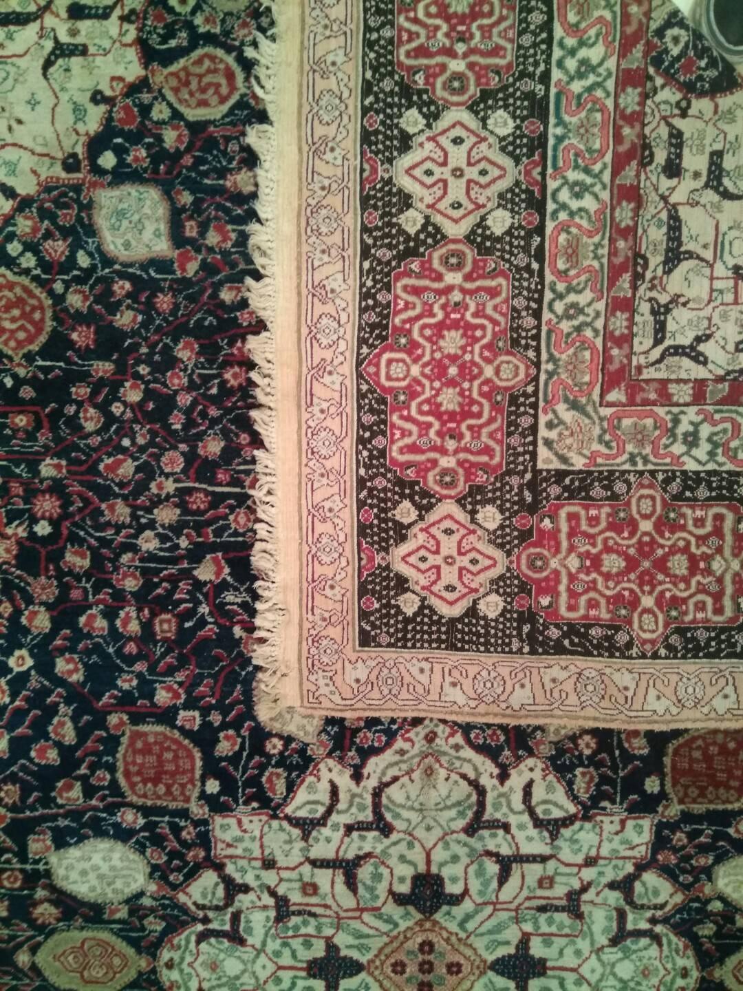 Wool Fine Antique Indian Agra Rug with Ardabil Design For Sale