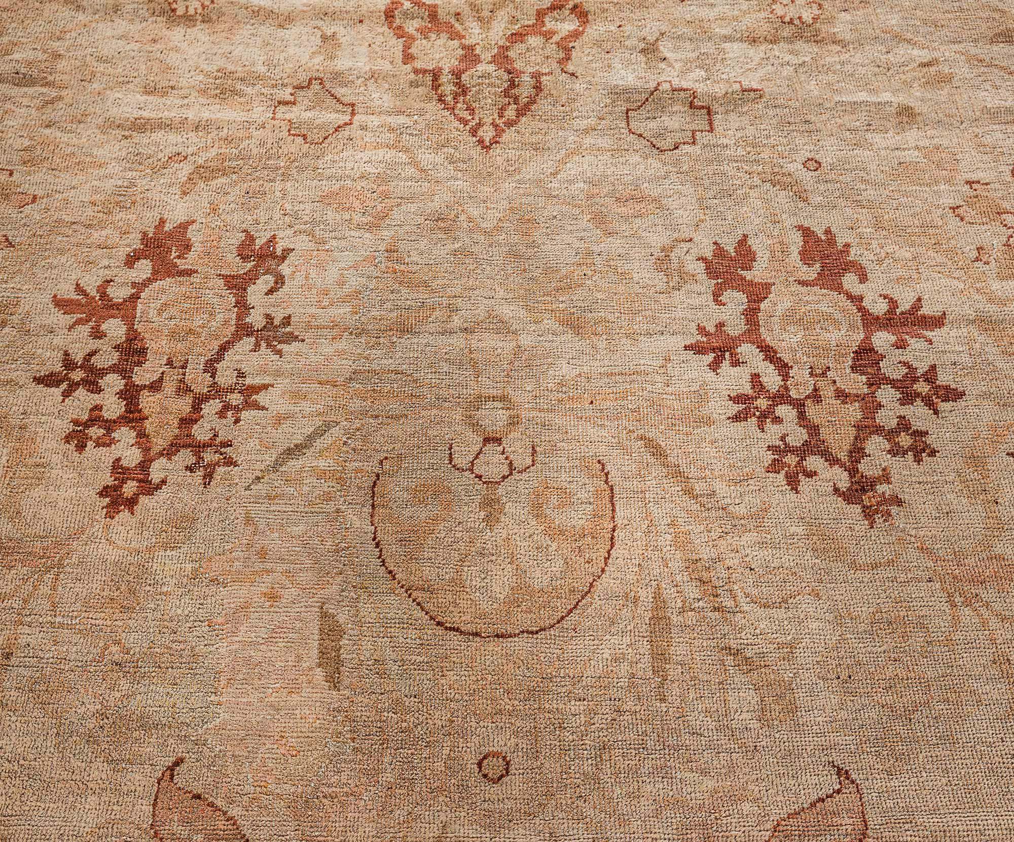 Hand-Knotted Antique Indian Amritsar Beige Handmade Wool Rug For Sale