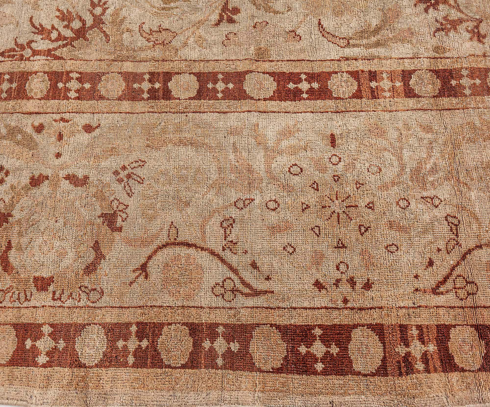 19th Century Antique Indian Amritsar Beige Handmade Wool Rug For Sale