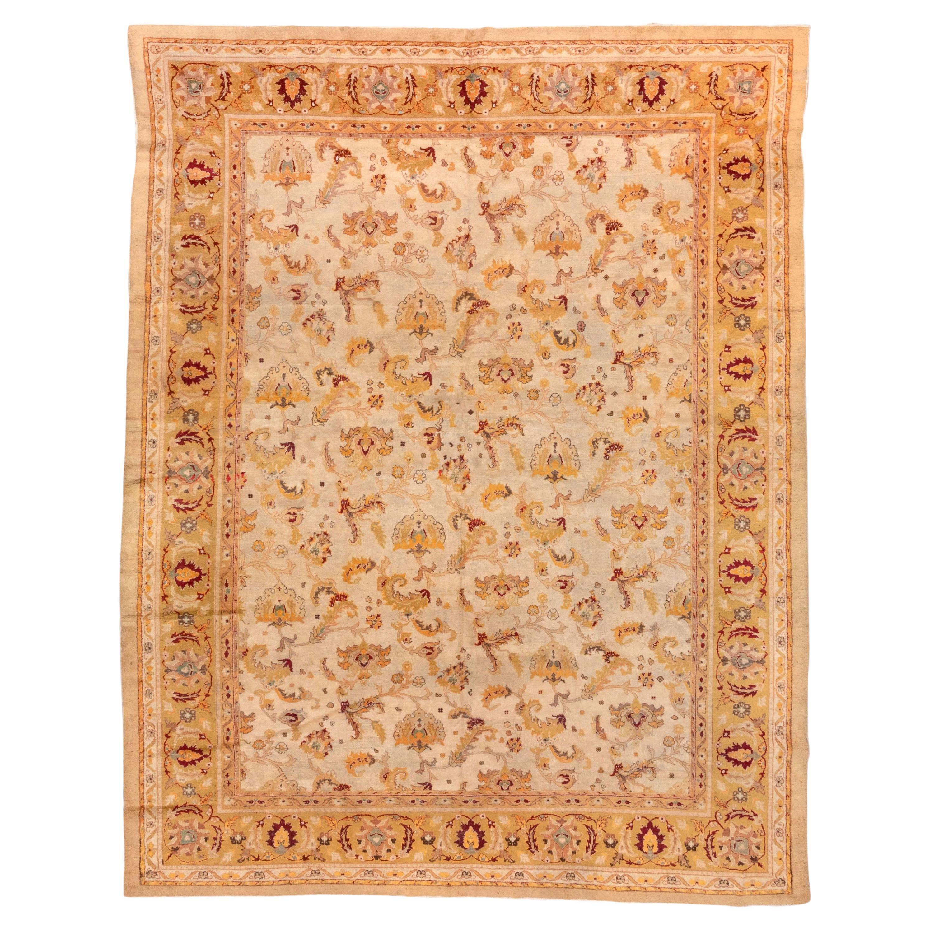 Fine Antique Indian Amritzar Carpet, Ivory Field, Allover Field, Gold Borders