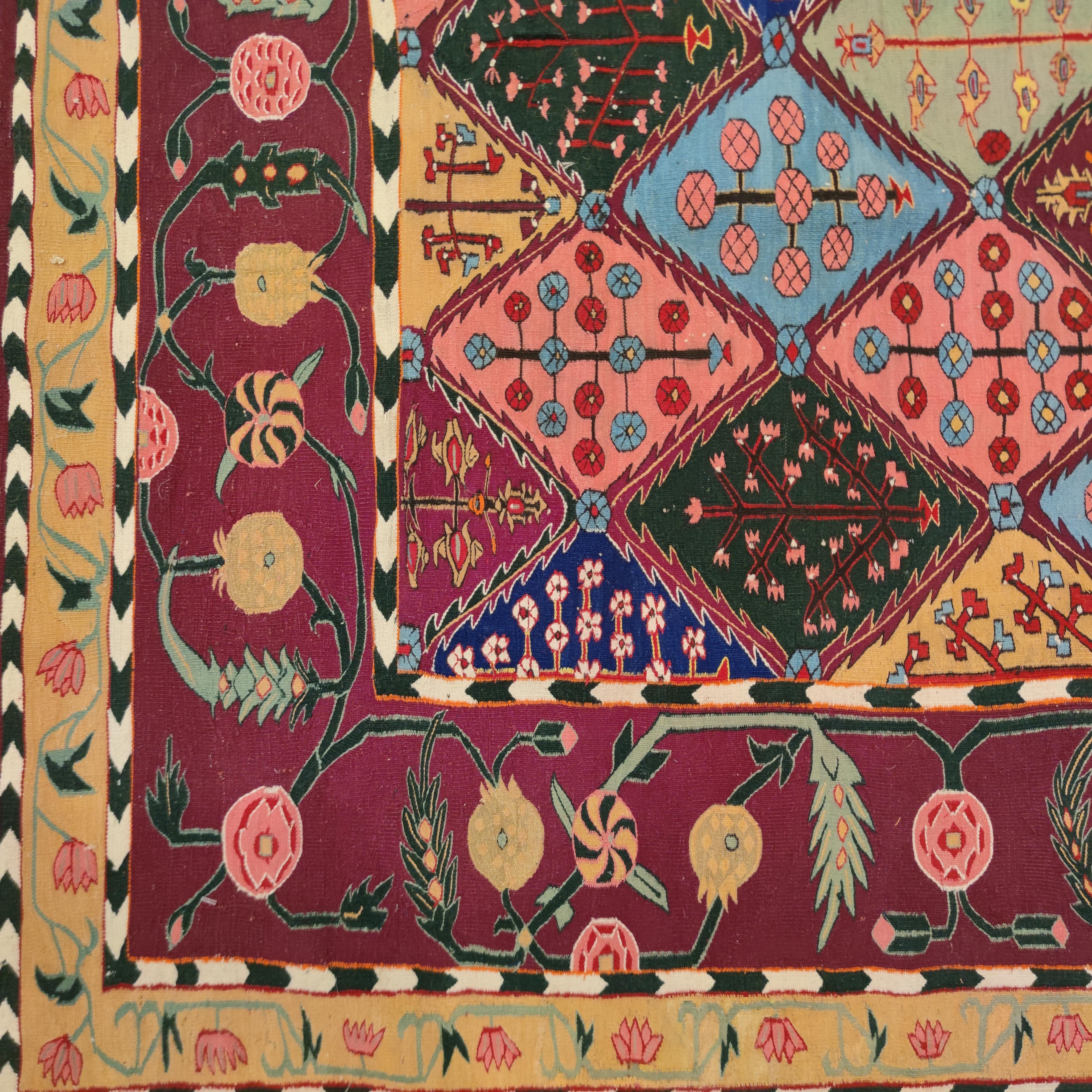 Agra Fine Antique Indian Cotton Dhurrie Rug with Mughal Botanical Pattern For Sale