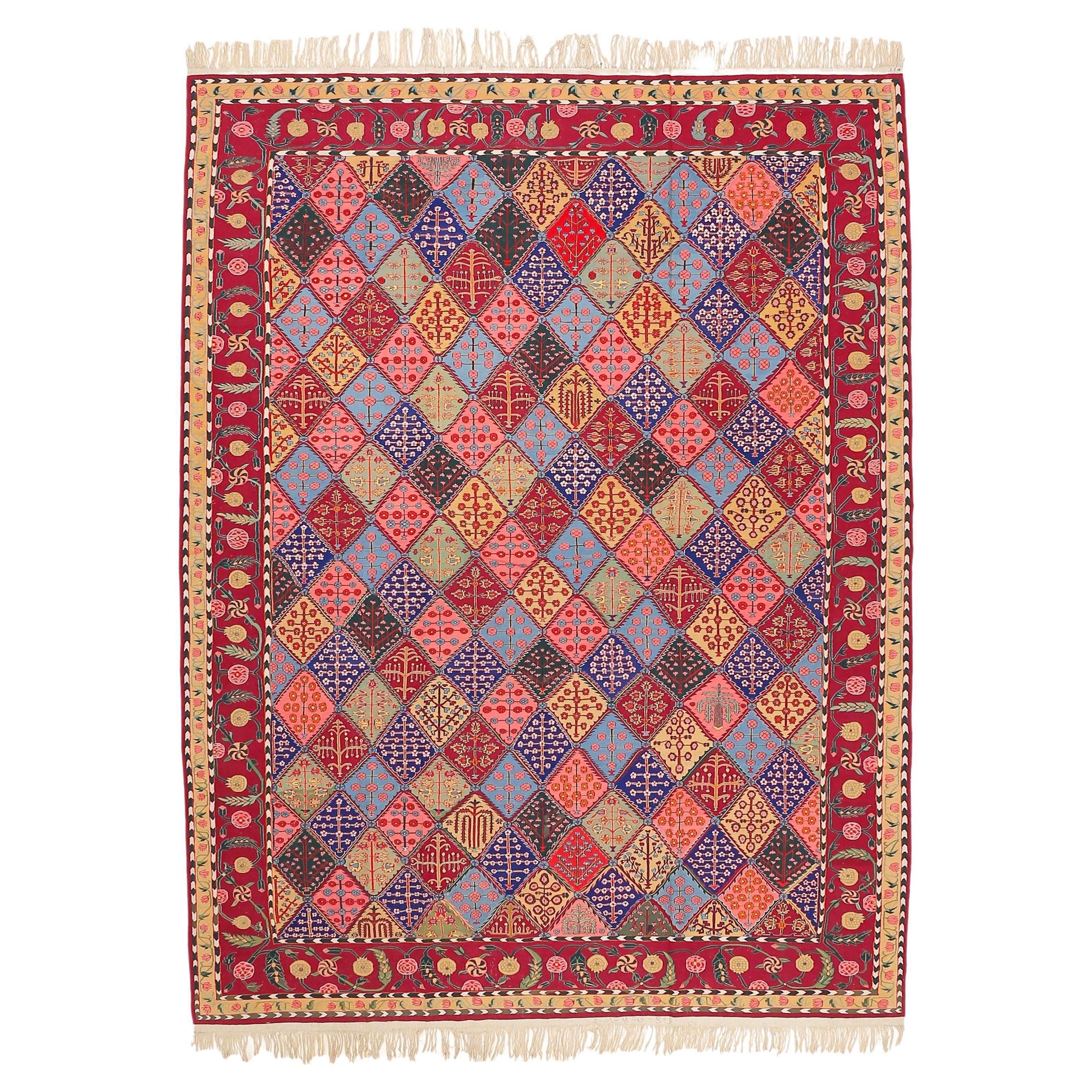 Fine Antique Indian Cotton Dhurrie Rug with Mughal Botanical Pattern For Sale
