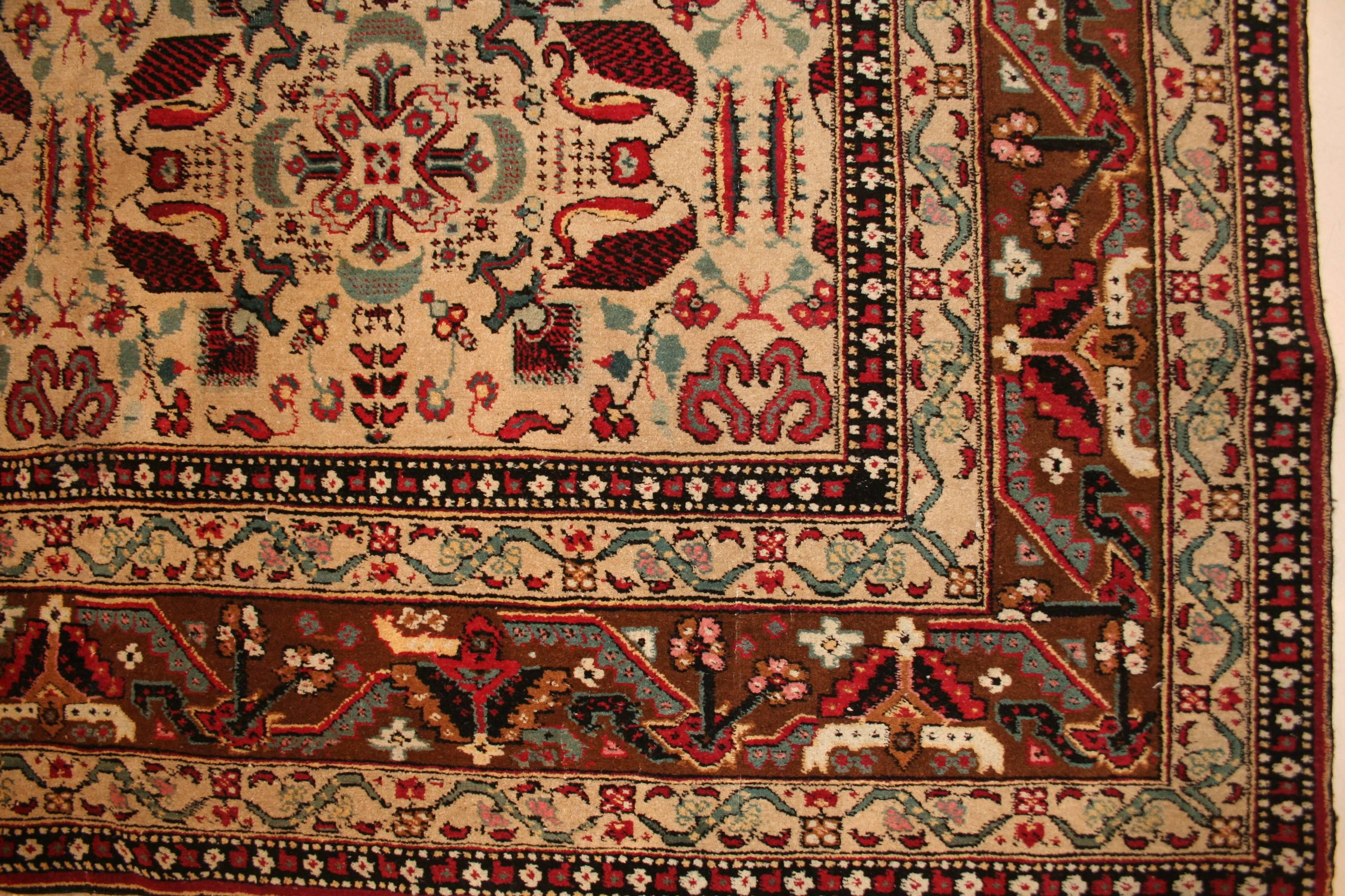 Hand-Knotted Fine Antique Indian Ivory Agra Rug For Sale