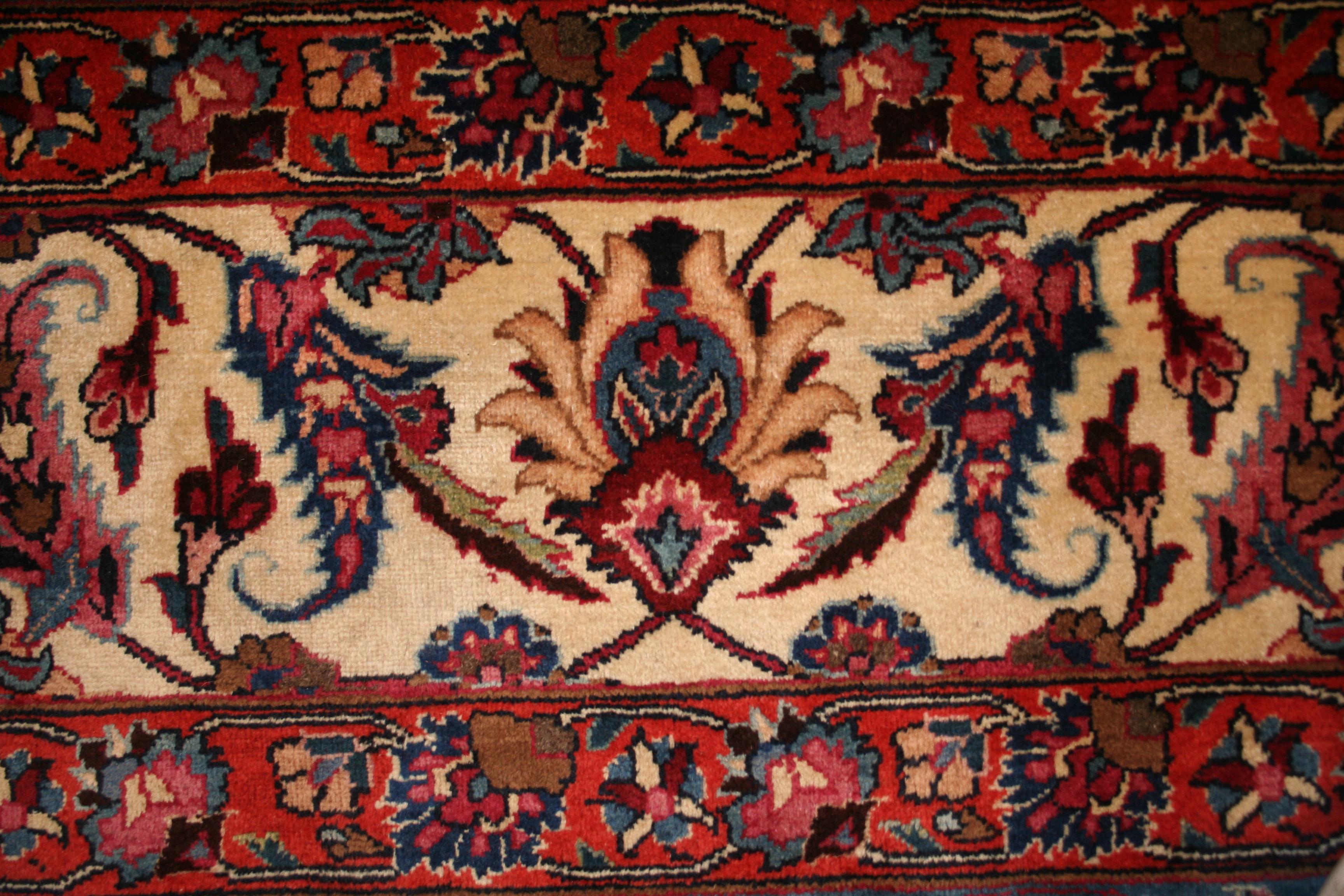 Hand-Knotted Fine Antique Indian Lahore Burmese Ruby Red Carpet with All-Over Design  For Sale