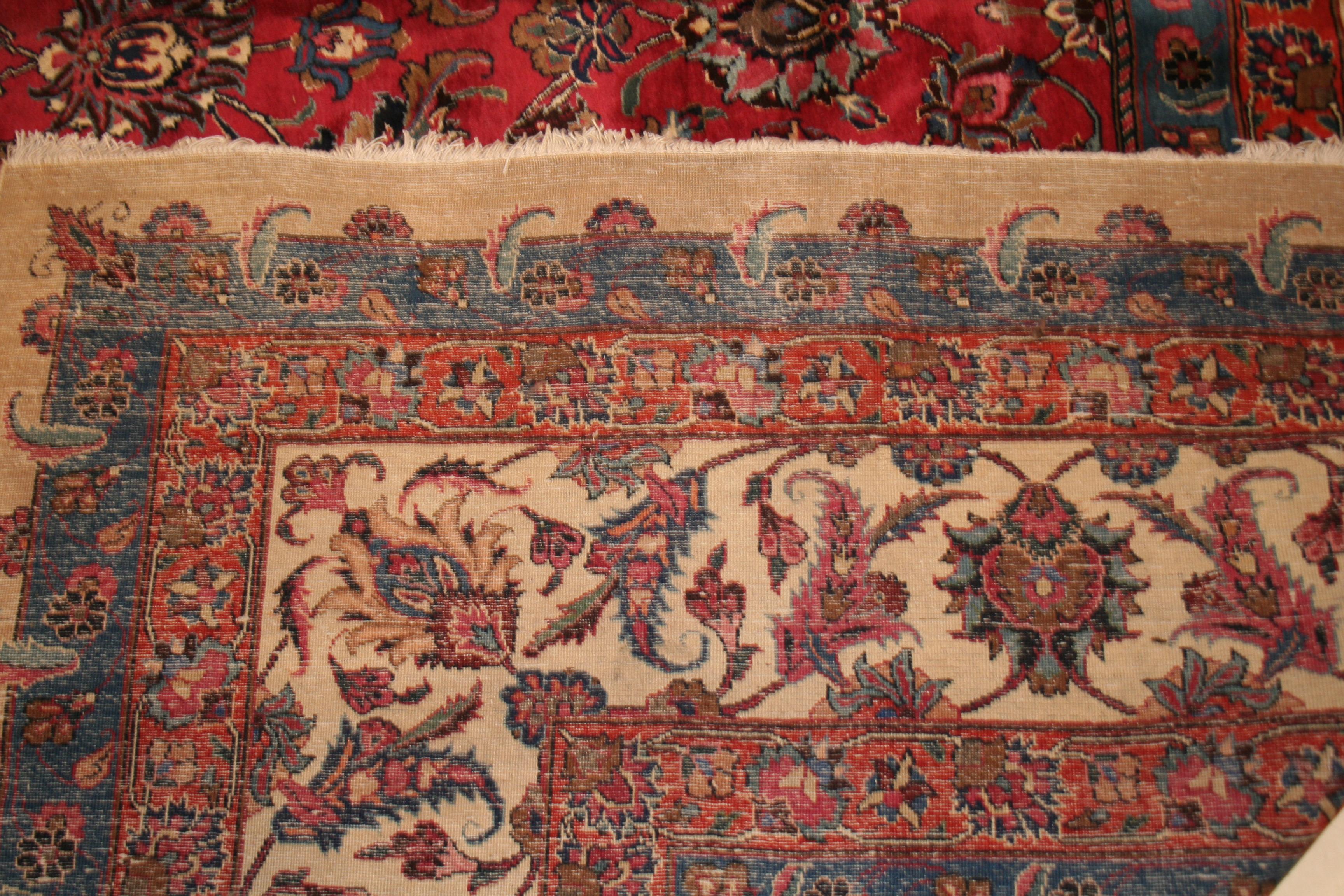 20th Century Fine Antique Indian Lahore Burmese Ruby Red Carpet with All-Over Design  For Sale