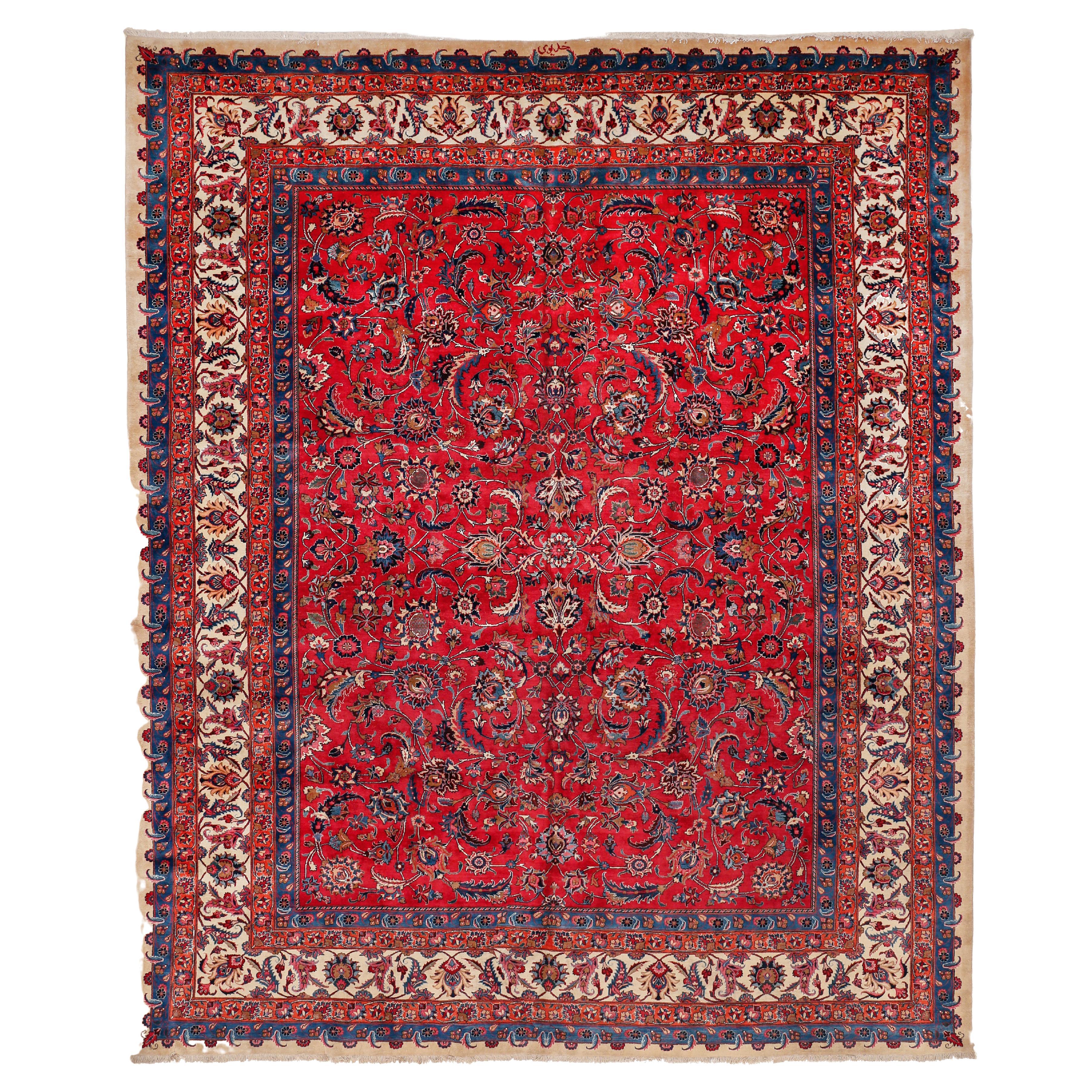 Antiker indischer burmesischer Rubinroter Teppich mit All-Over-Design 