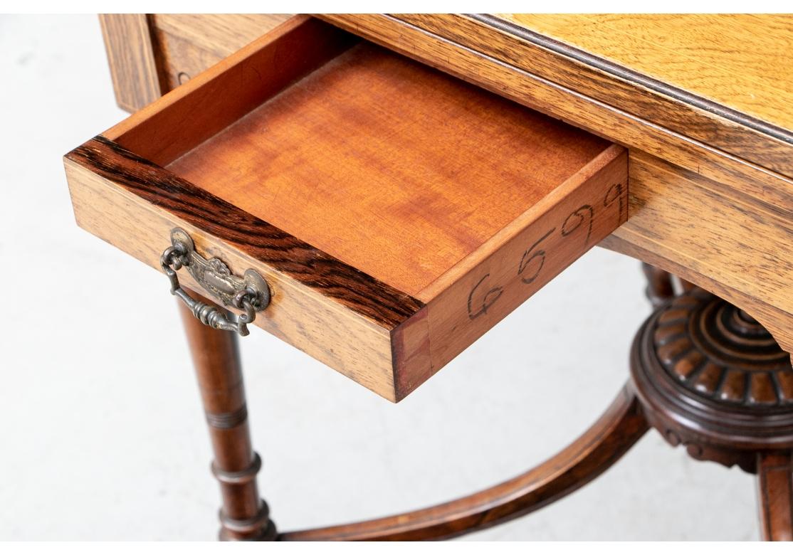 Fine Antique Inlaid Oak Handkerchief Table For Sale 4