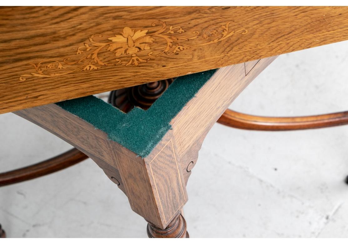 Fine Antique Inlaid Oak Handkerchief Table For Sale 5