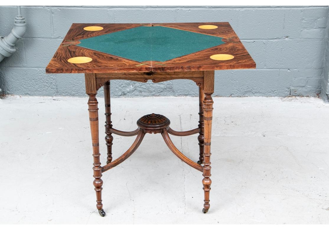 Fine Antique Inlaid Oak Handkerchief Table For Sale 6