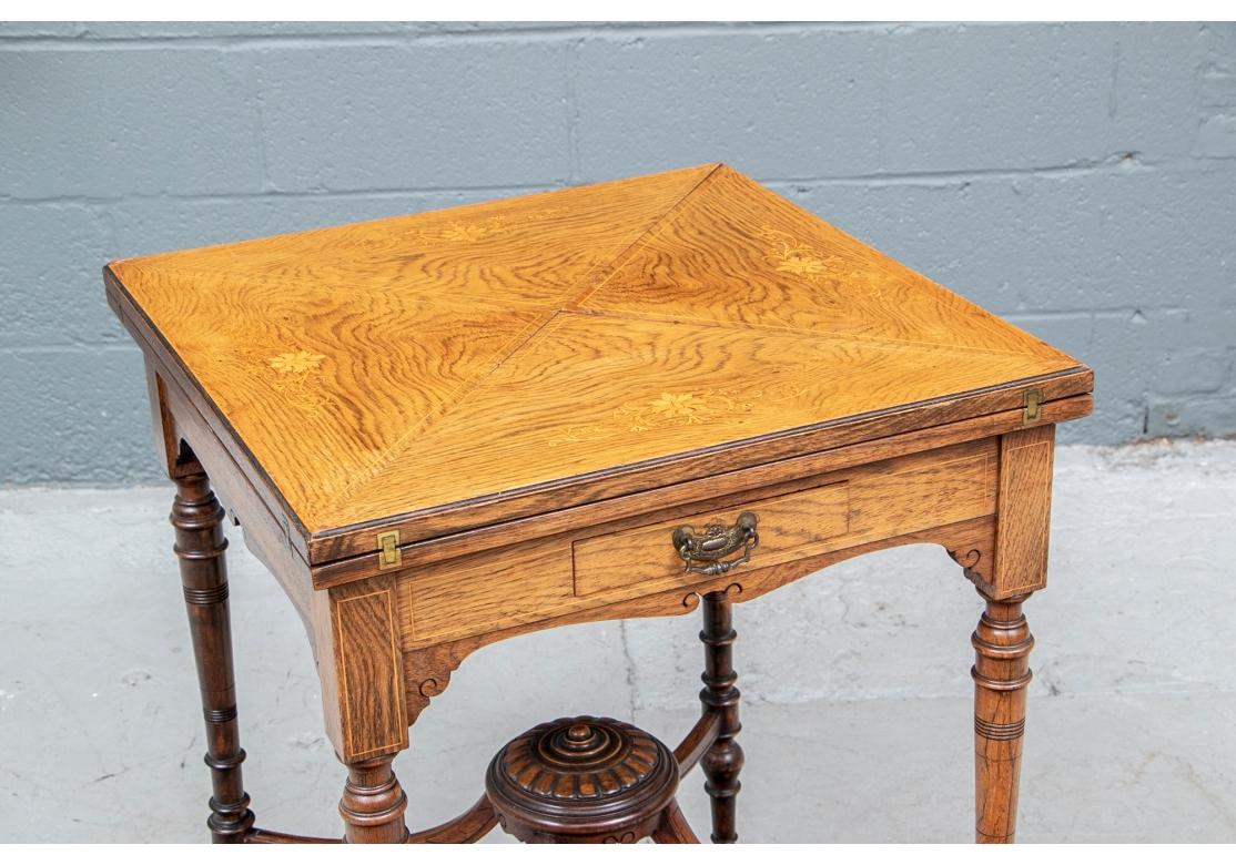 Fine Antique Inlaid Oak Handkerchief Table In Good Condition For Sale In Bridgeport, CT