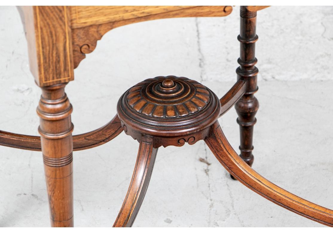 19th Century Fine Antique Inlaid Oak Handkerchief Table For Sale