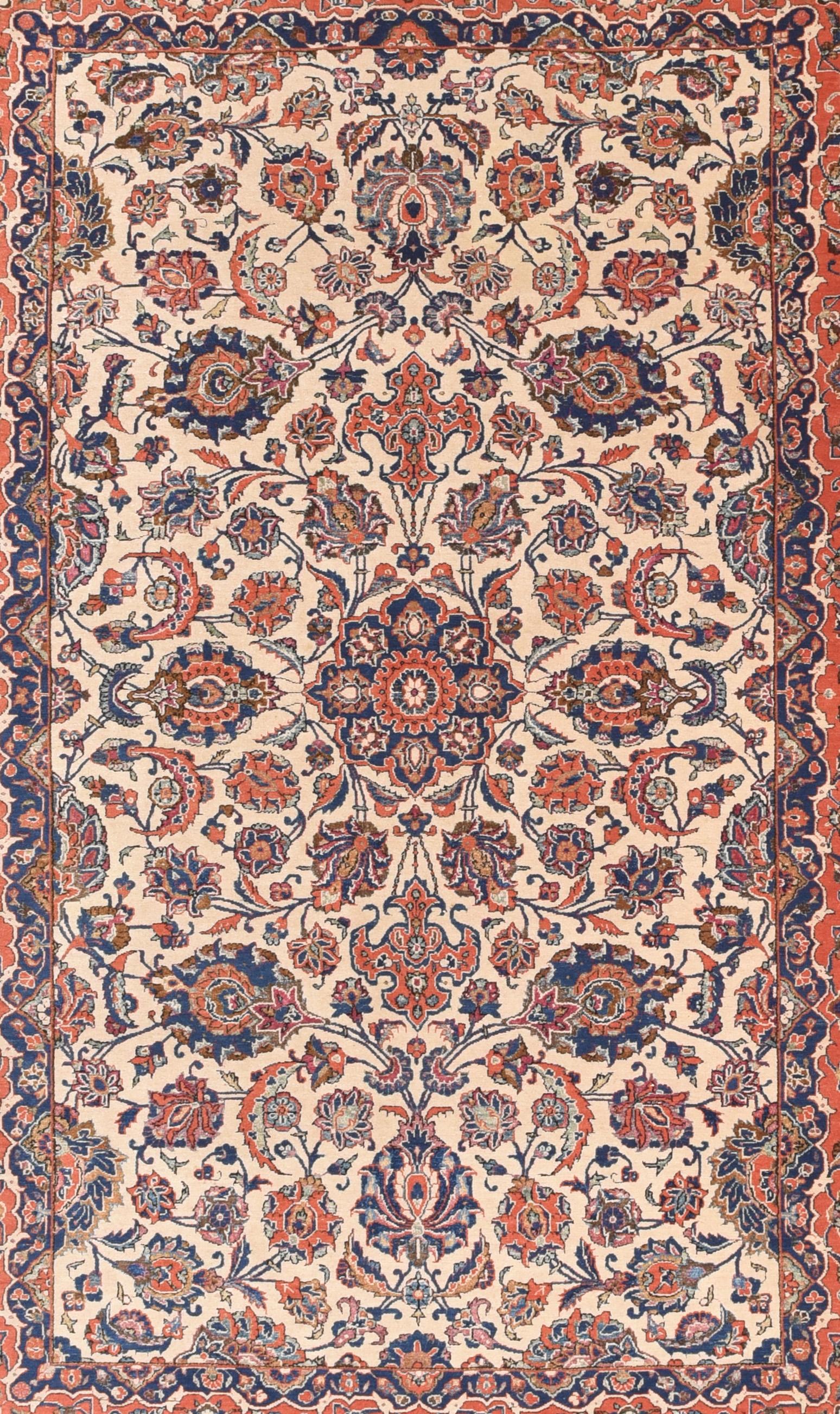 Isfahan rugs are knotted on either silk or cotton foundations, with up to 1.000.000 Persian knots/sqm(there have been pieces created by Seyrafian master workshop with higher knot count), using exceptionally good quality (referred to as kork wool in