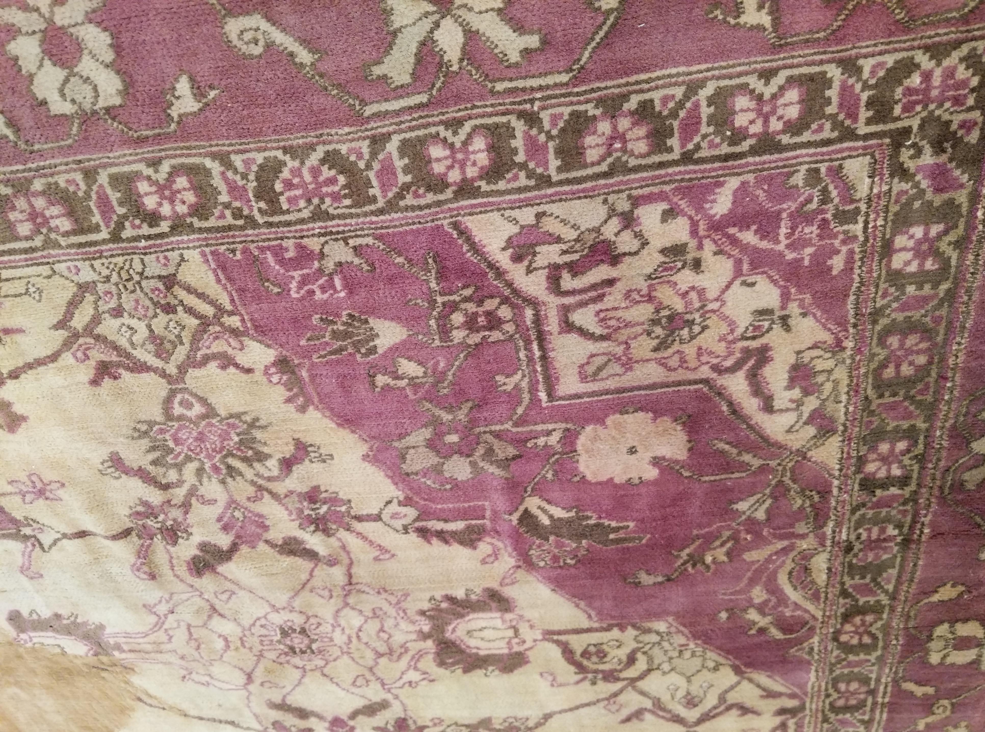 Indian Fine Antique Ivory Background Agra Carpet For Sale