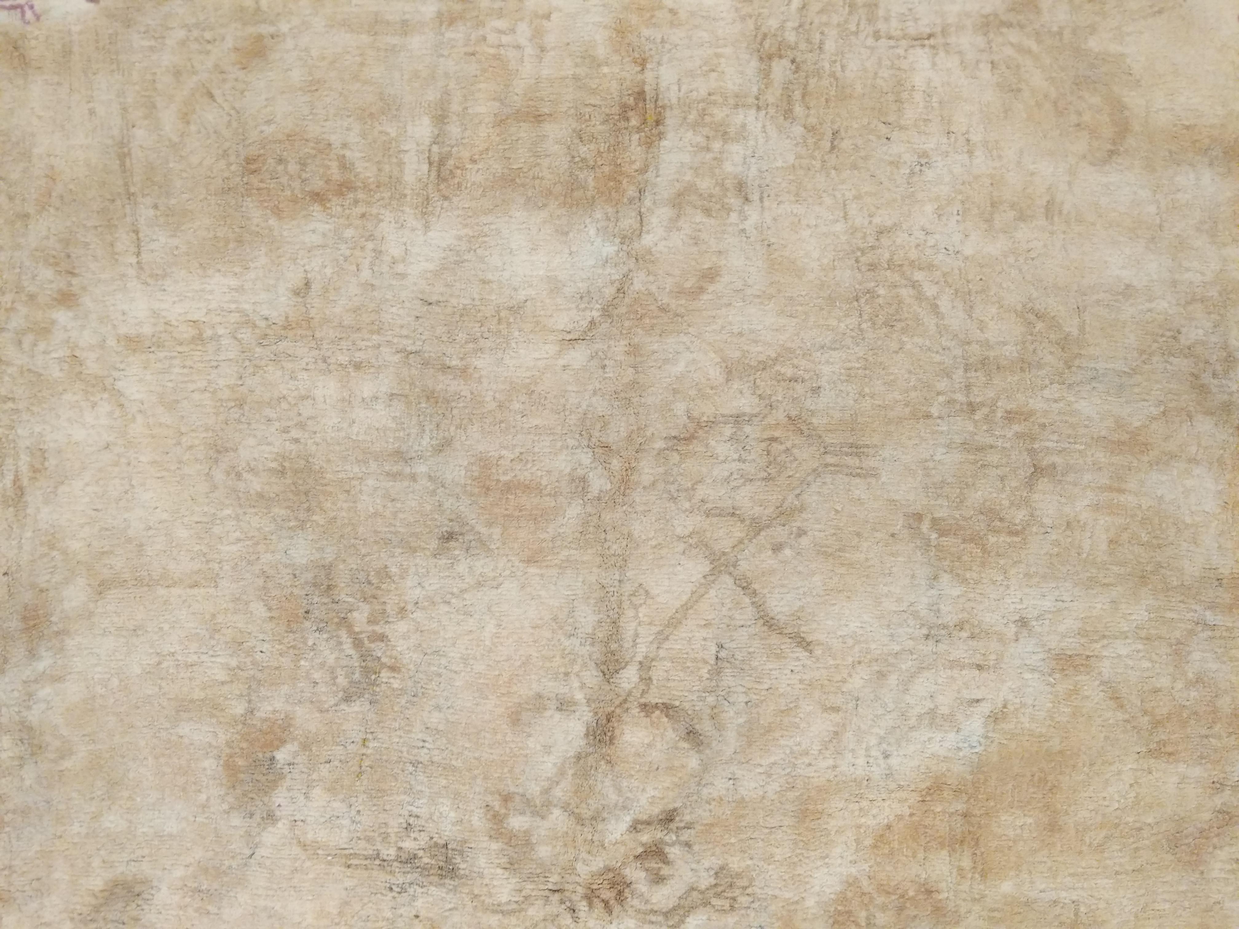 Hand-Knotted Fine Antique Ivory Background Agra Carpet For Sale
