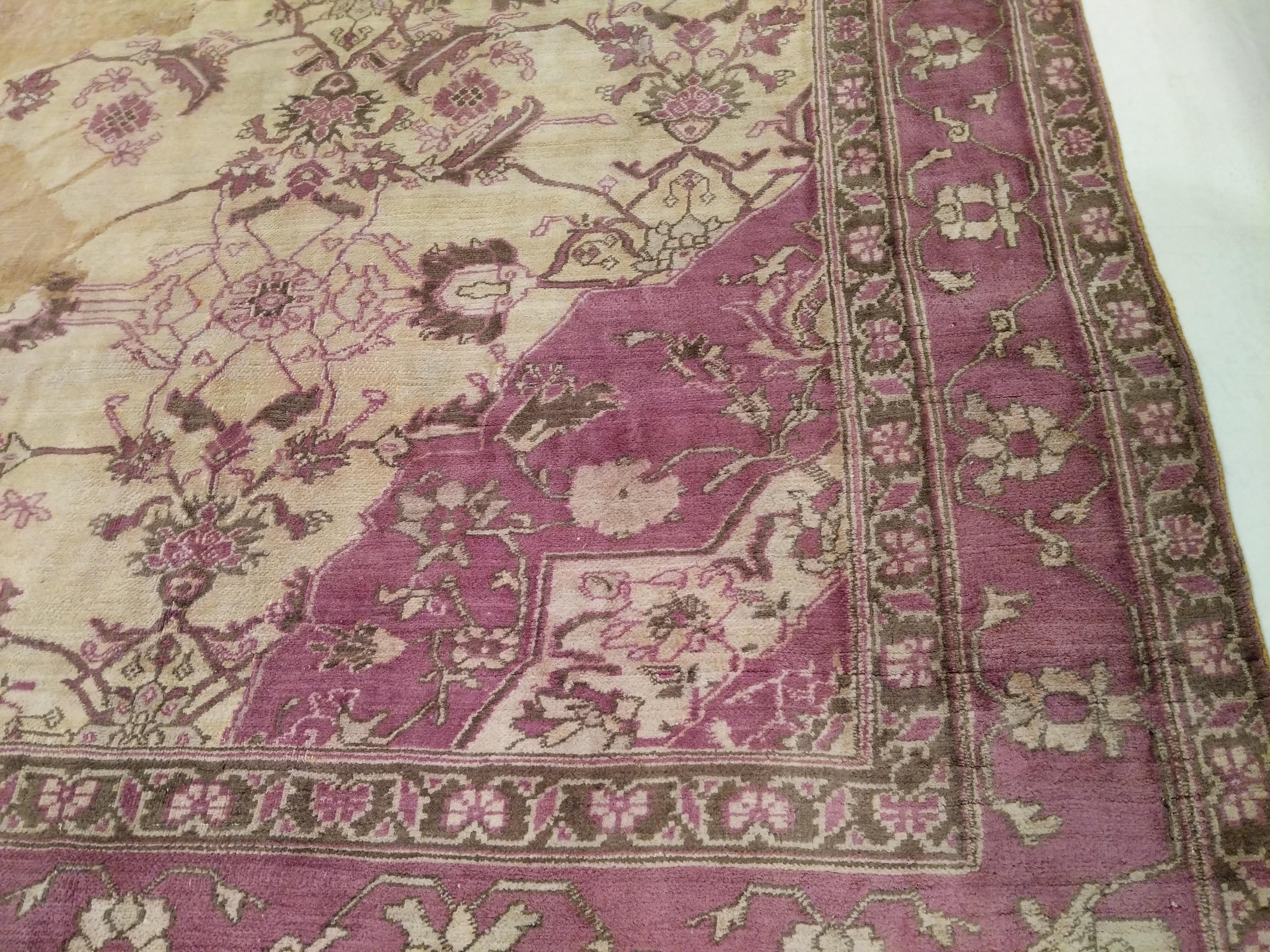 Fine Antique Ivory Background Agra Carpet For Sale 2