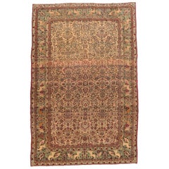 Fine Antique Ivory Tehran Persian Rug, Hand Knotted, circa 1900