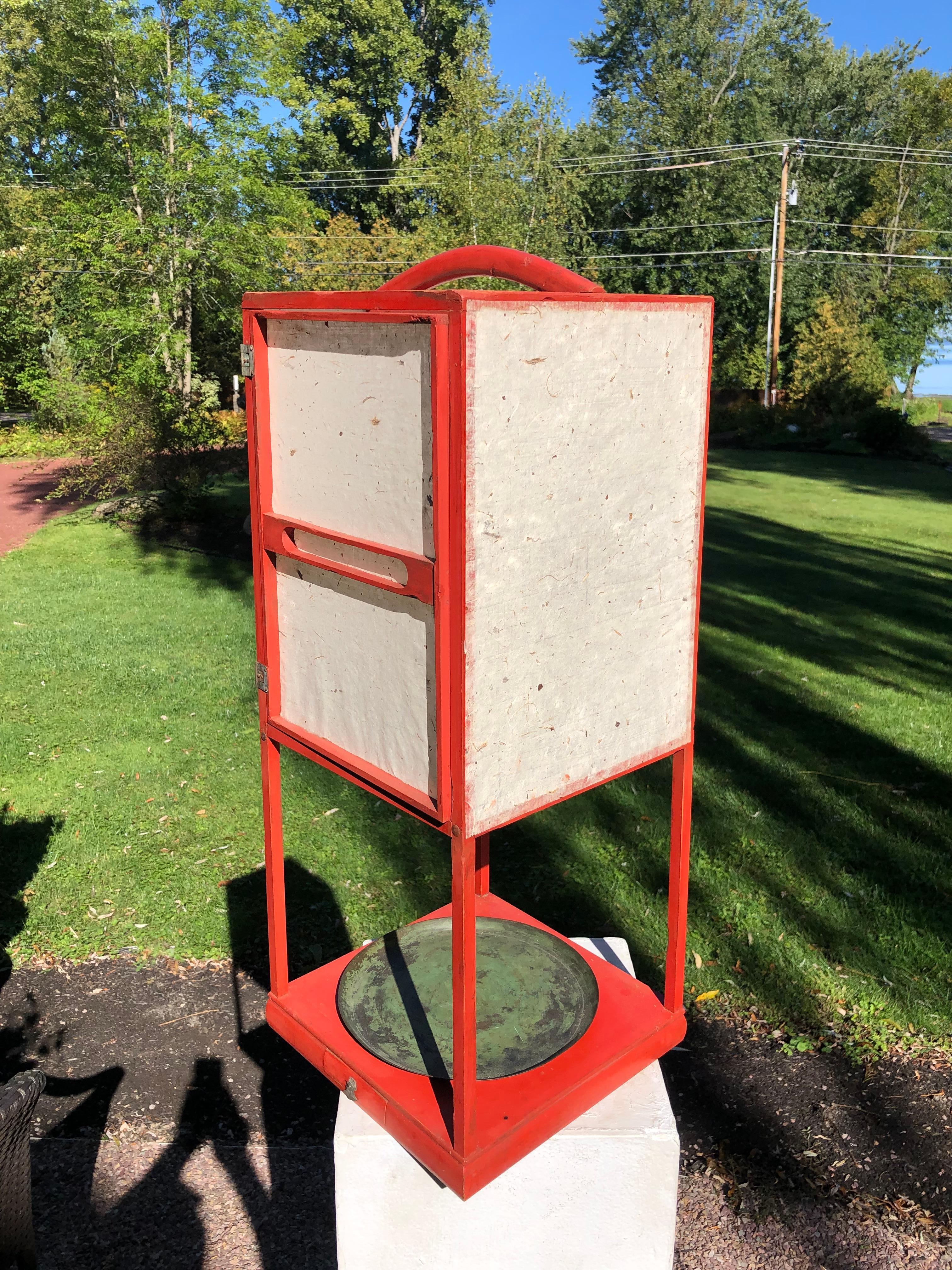 Fine Antique Japan Red Lacquer Andon Floor Lamp 1880 Immediately Usable 4