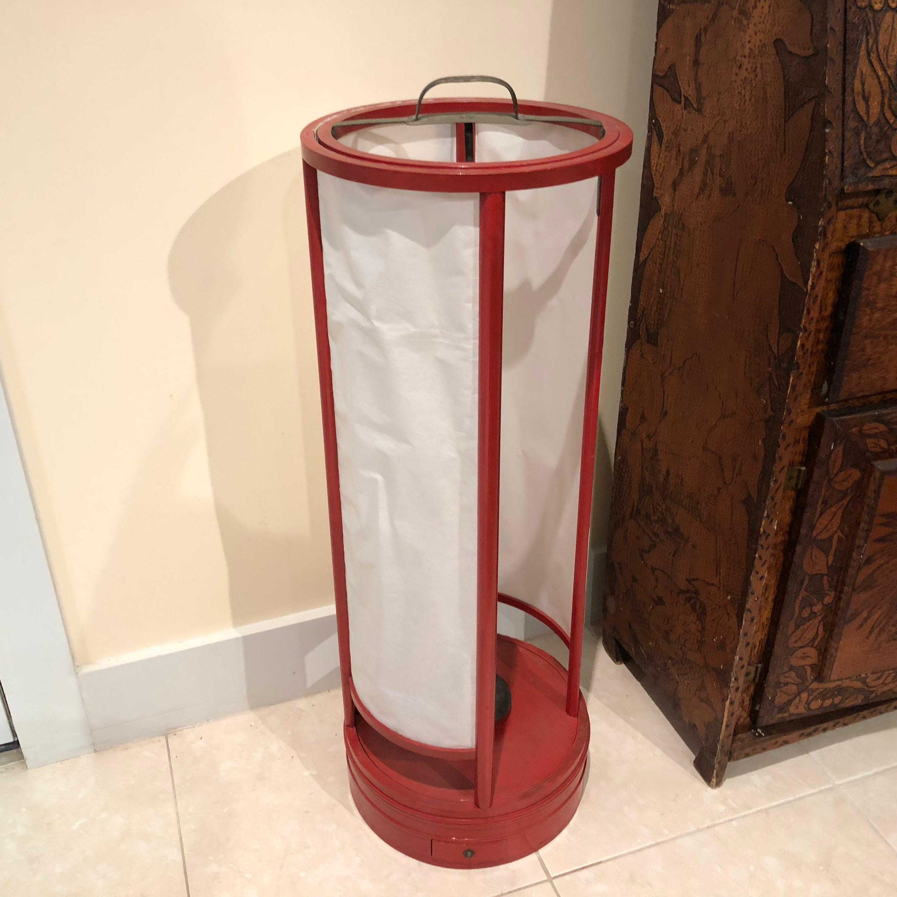 Fine Antique Japan Red Lacquer Andon Floor Lamp, 1880 Immediately Usable, Round 3