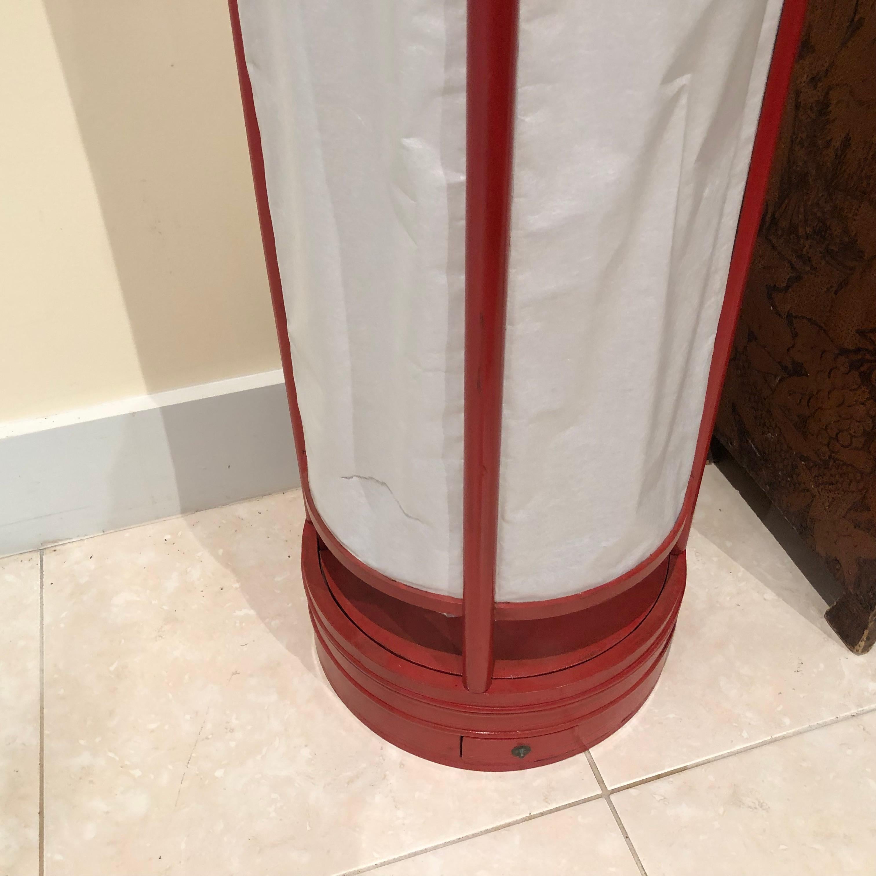 Fine Antique Japan Red Lacquer Andon Floor Lamp, 1880 Immediately Usable, Round In Good Condition In South Burlington, VT