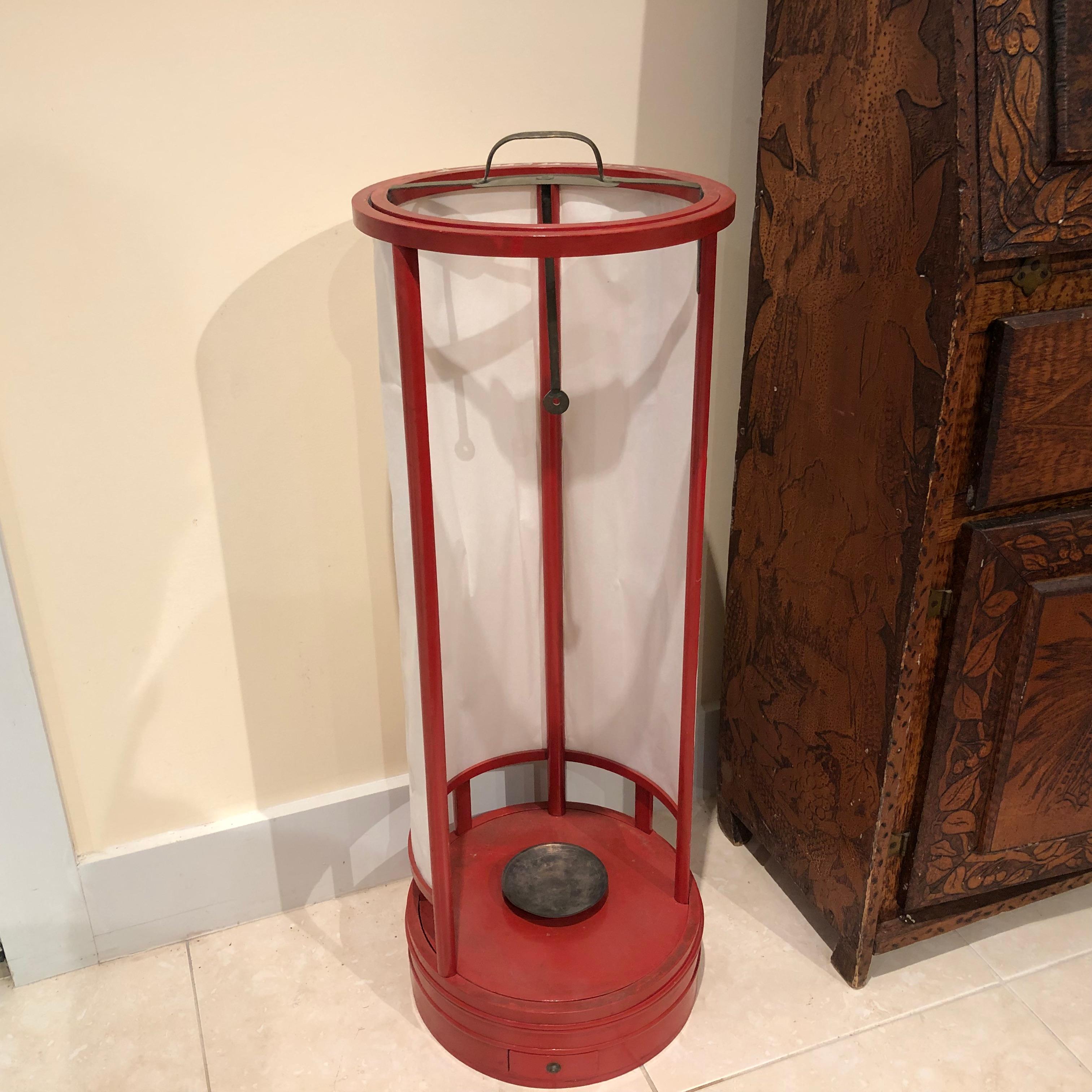 Fine Antique Japan Red Lacquer Andon Floor Lamp, 1880 Immediately Usable, Round 1