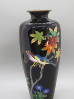 Fine Antique Japanese Cloisonne Enamel Vase w/Birds Attributed to Ando Jubei