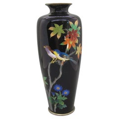 Fine Antique Japanese Cloisonne Enamel Vase w/Birds Attributed to Ando Jubei