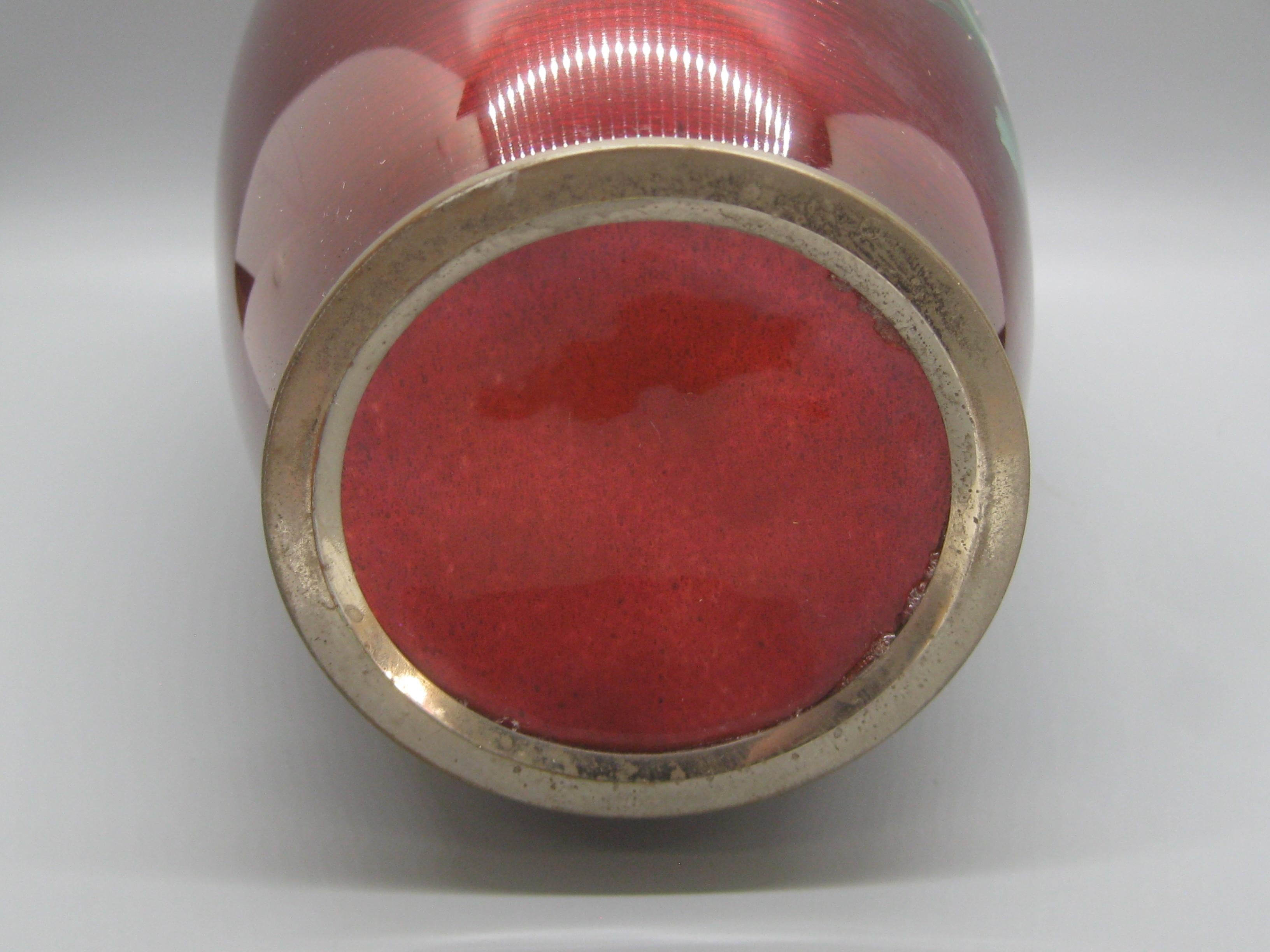 Grand vase japonais ancien en émail cloisonné couleur sang de pigeon Ginbari, grand modèle en vente 6