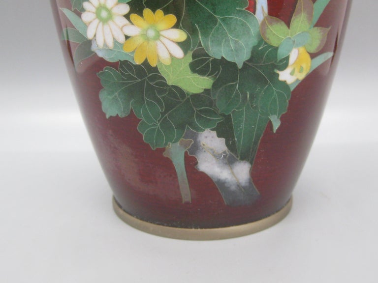 20th Century Fine Antique Japanese Cloisonne Ginbari Pigeon Blood Enamel Vase Big For Sale