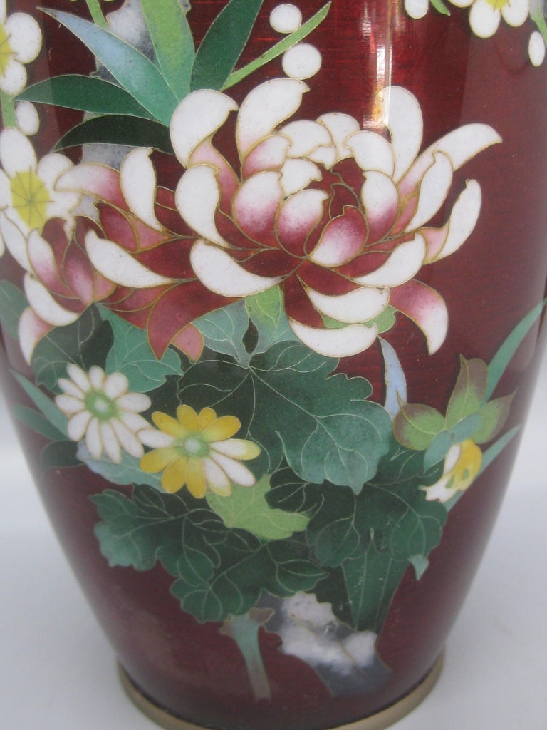 Fine Antique Japanese Cloisonne Ginbari Pigeon Blood Enamel Vase Big For Sale 2
