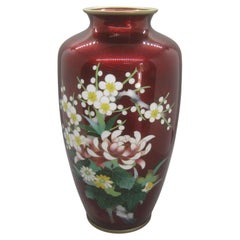 Fine Antique Japanese Cloisonne Ginbari Pigeon Blood Enamel Vase Big