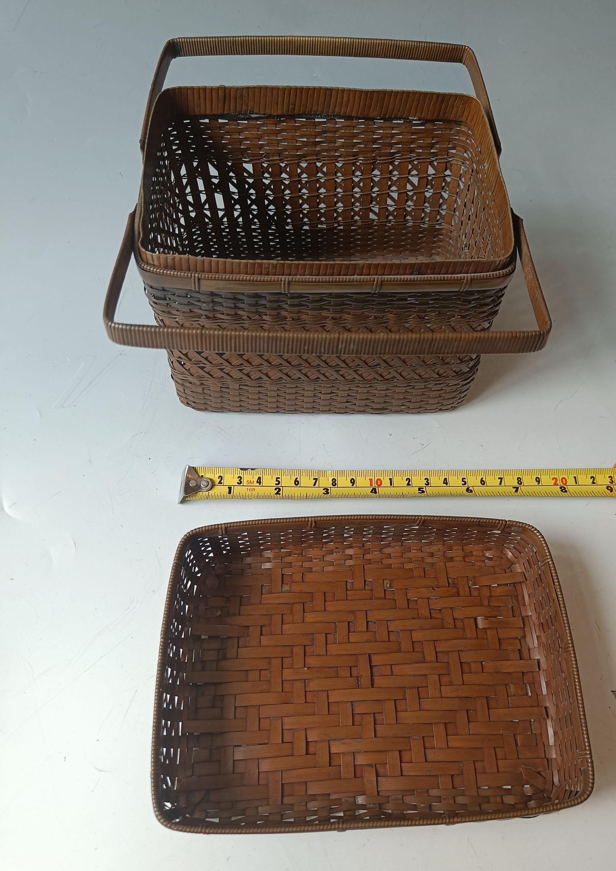 19th Century Fine Antique Japanese woven copper box basket Asian Antiques Ikebana 中国古董 For Sale